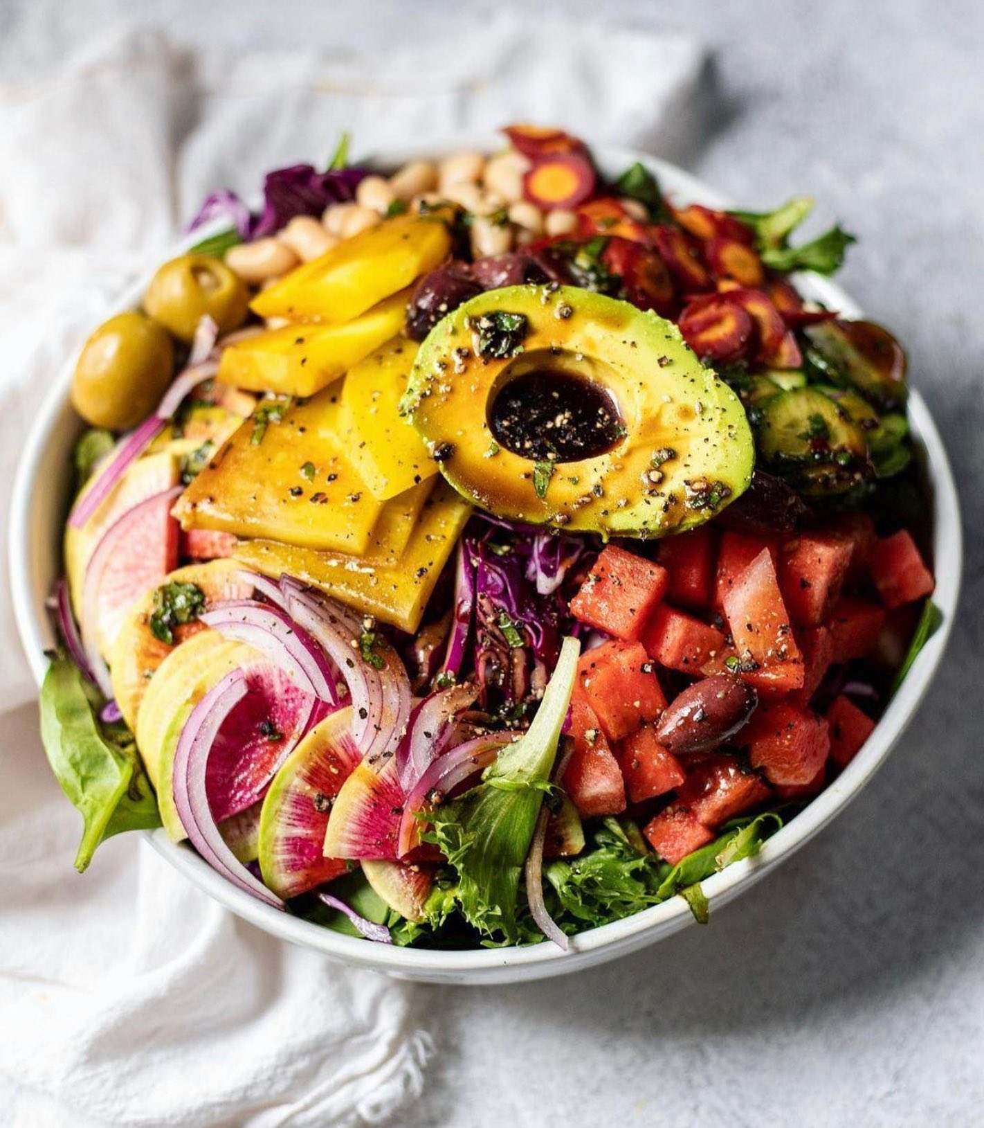 Autumn Rainbow Salad with Basil Balsamic Vinaigrette