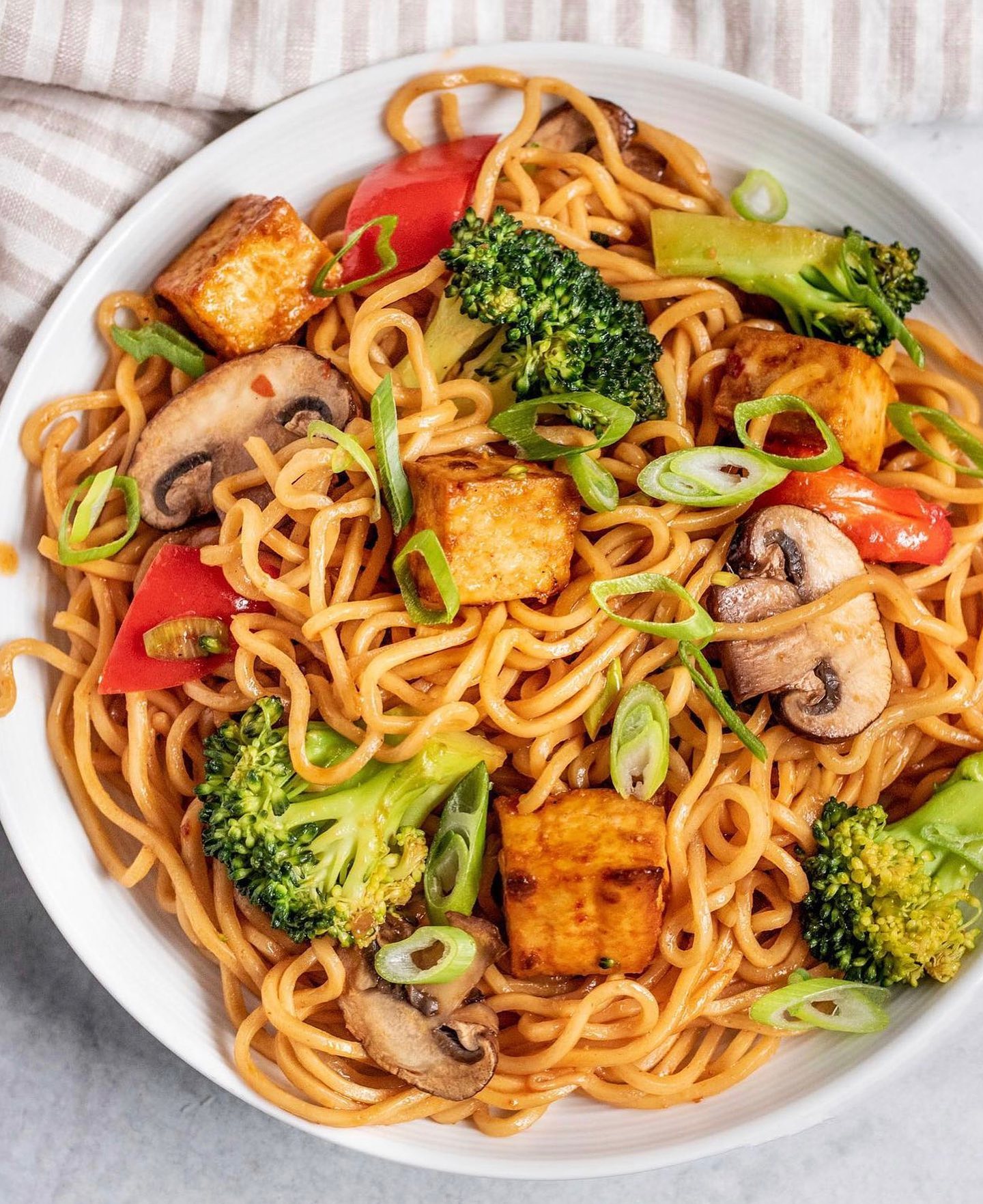 Spicy Sriracha Tofu Noodle Stir-Fry