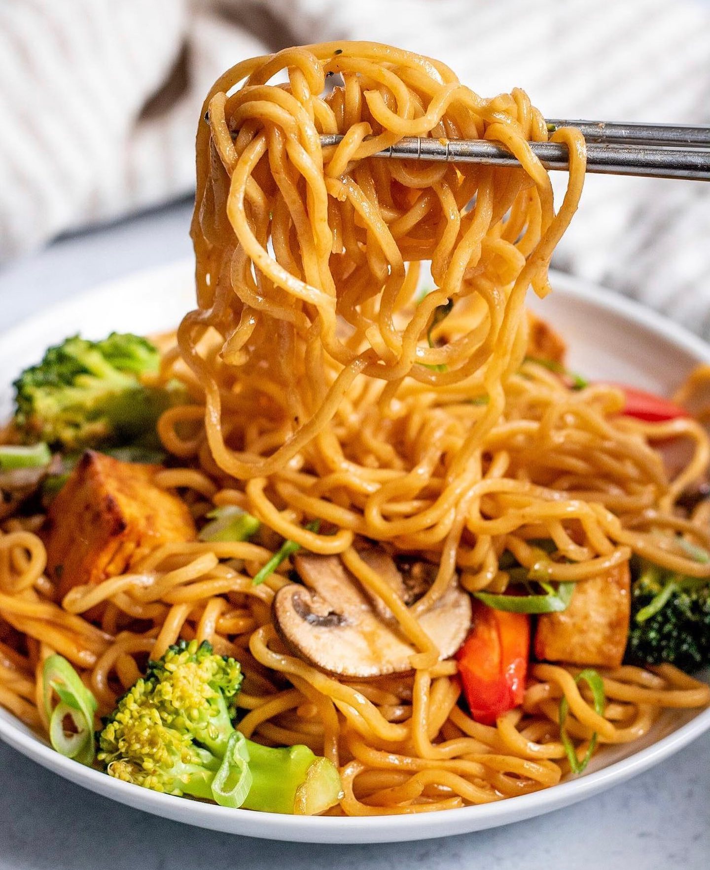 Spicy Sriracha Tofu Noodle Stir-Fry