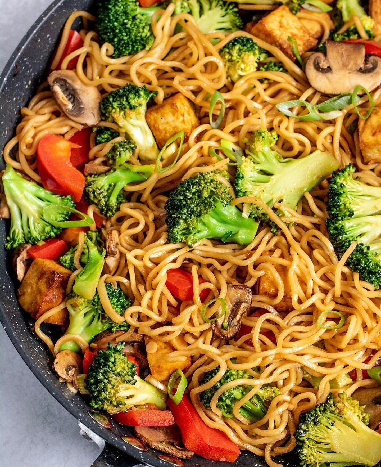 Spicy Sriracha Tofu Noodle Stir-Fry