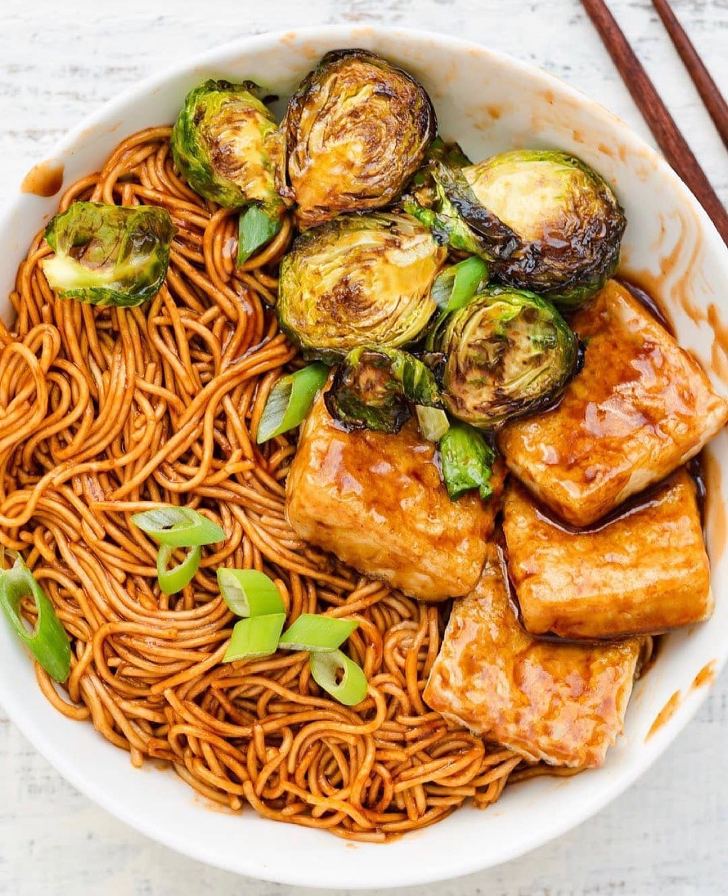 Miso Soy Tofu with Brussels Sprouts