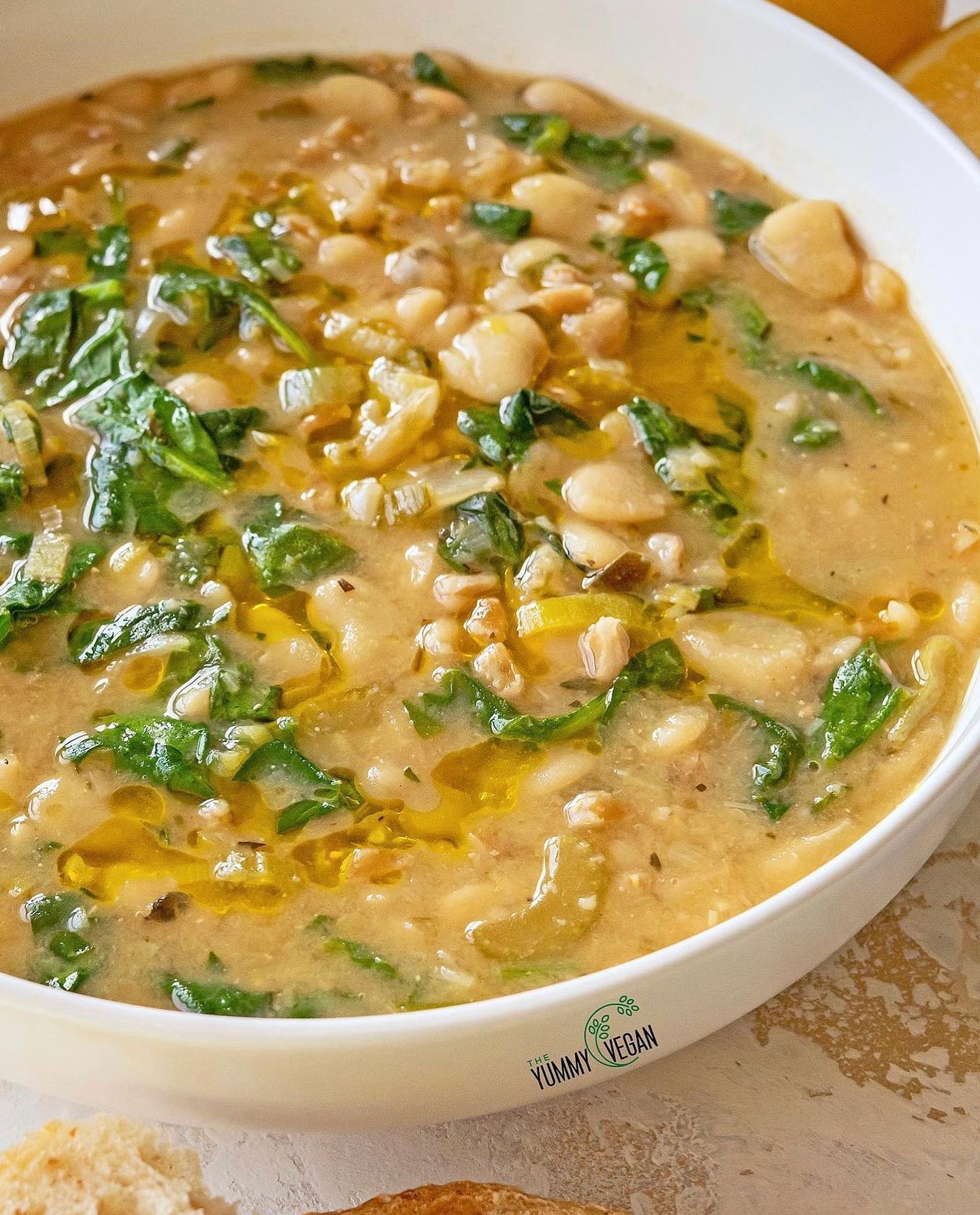 Creamy Butter Bean, Spinach & Farro Soup