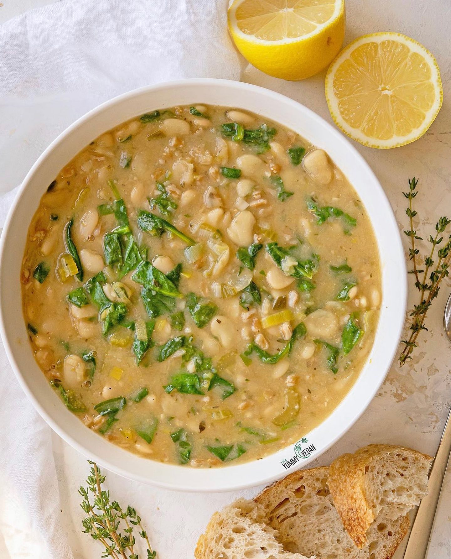 Creamy Butter Bean, Spinach & Farro Soup