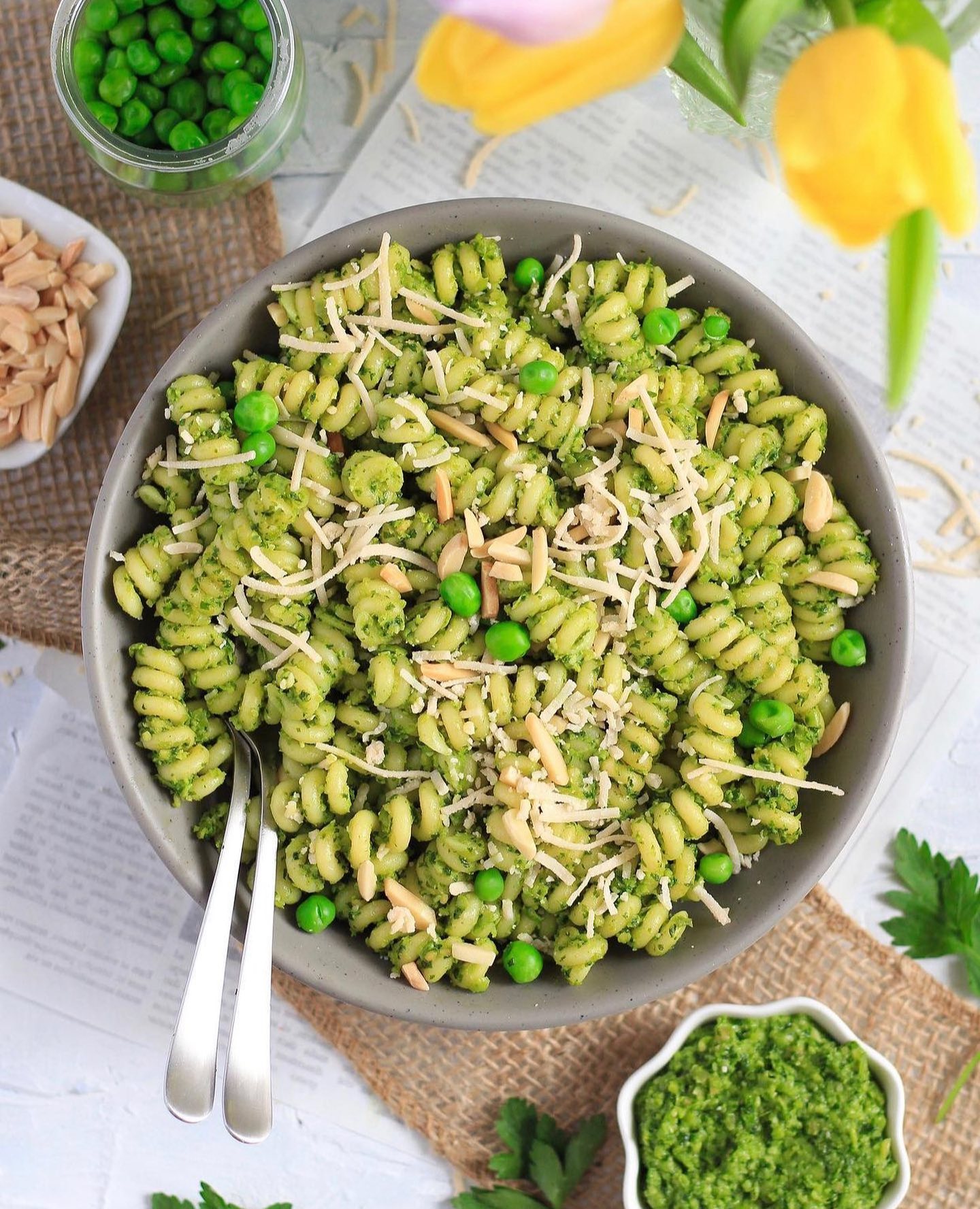 Almond Pea Pesto Pasta