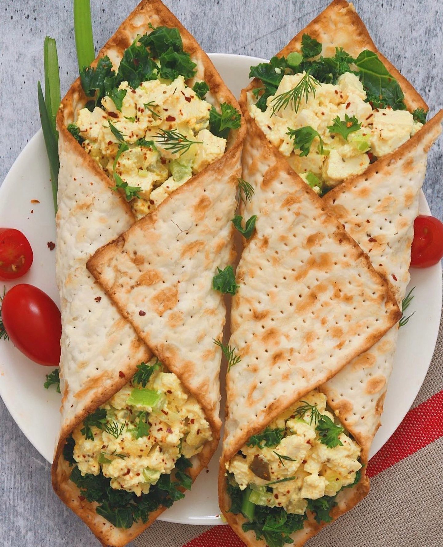 No Egg Salad Matzah Wraps