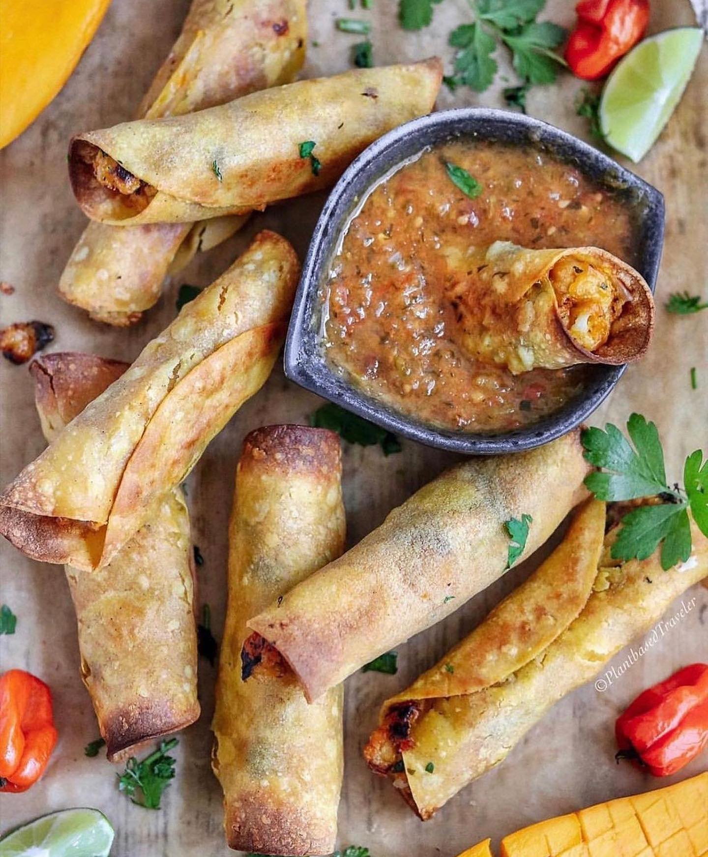 Crispy Mango Habanero Cauliflower Taquitos