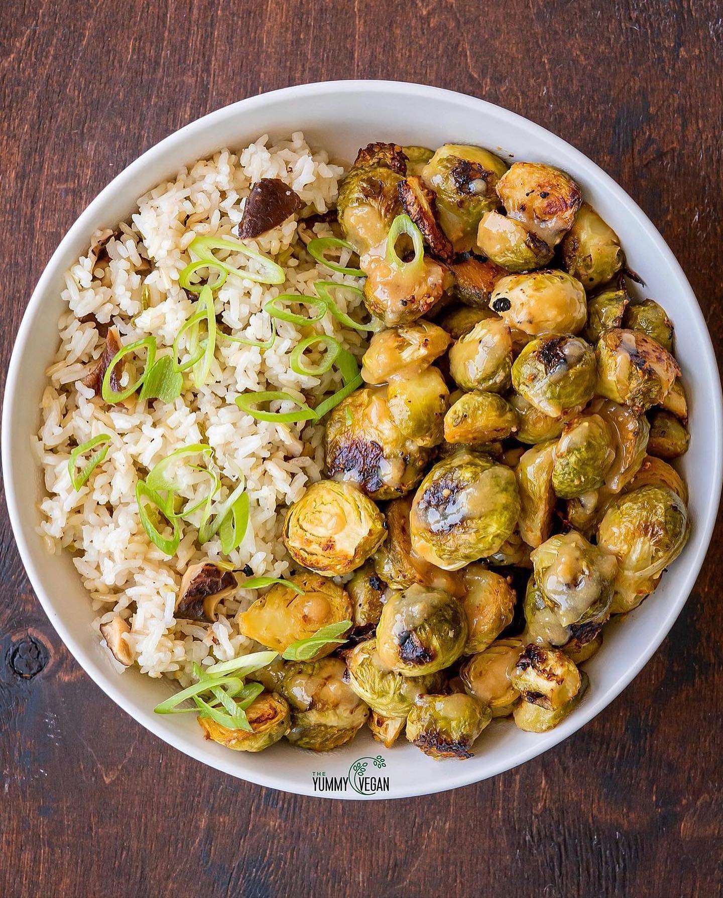 Miso Butter Roasted Brussels Sprouts with Shiitake Rice