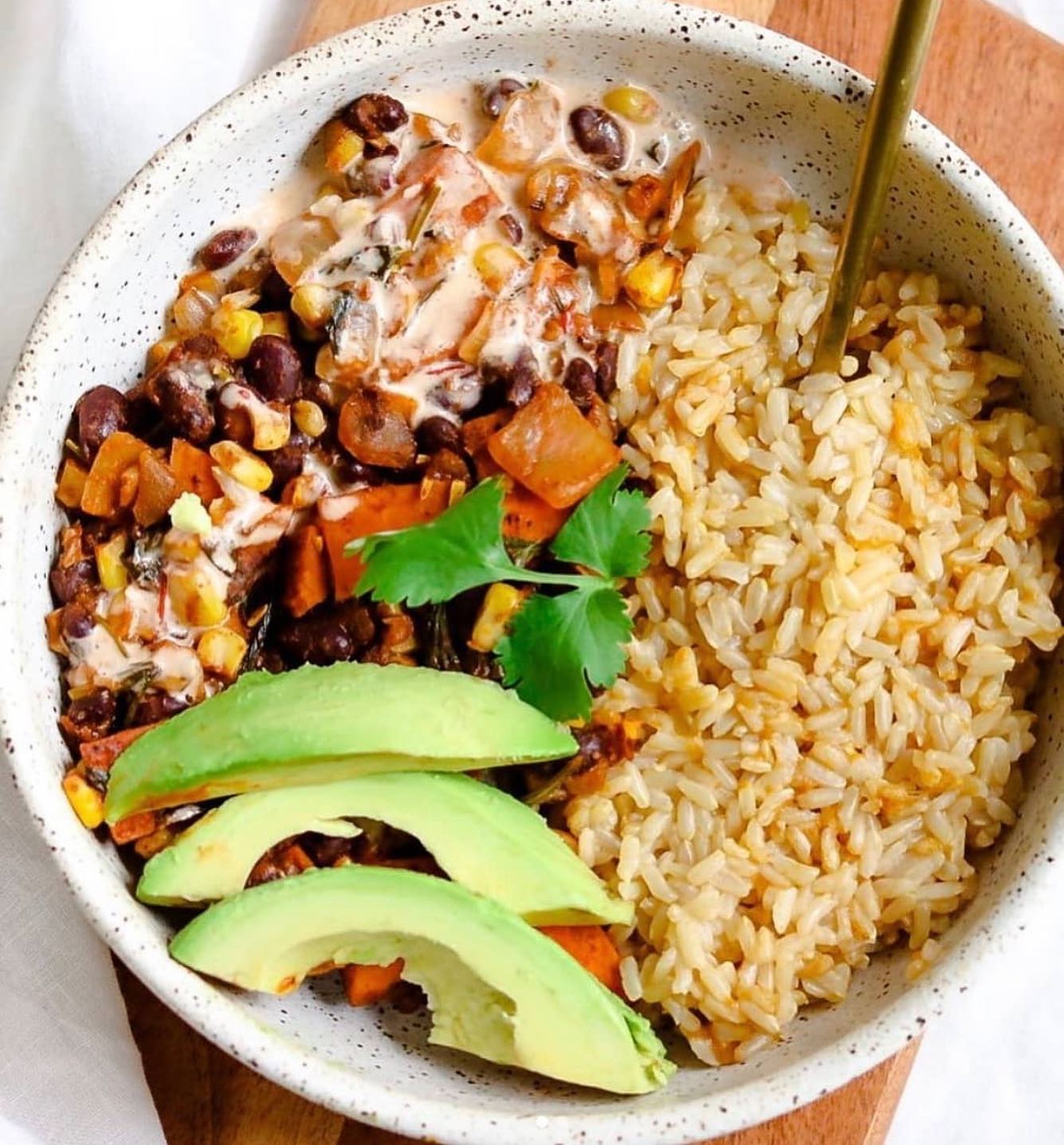 Sweet Potato Burrito Bowl with Chipotle Yogurt Sauce