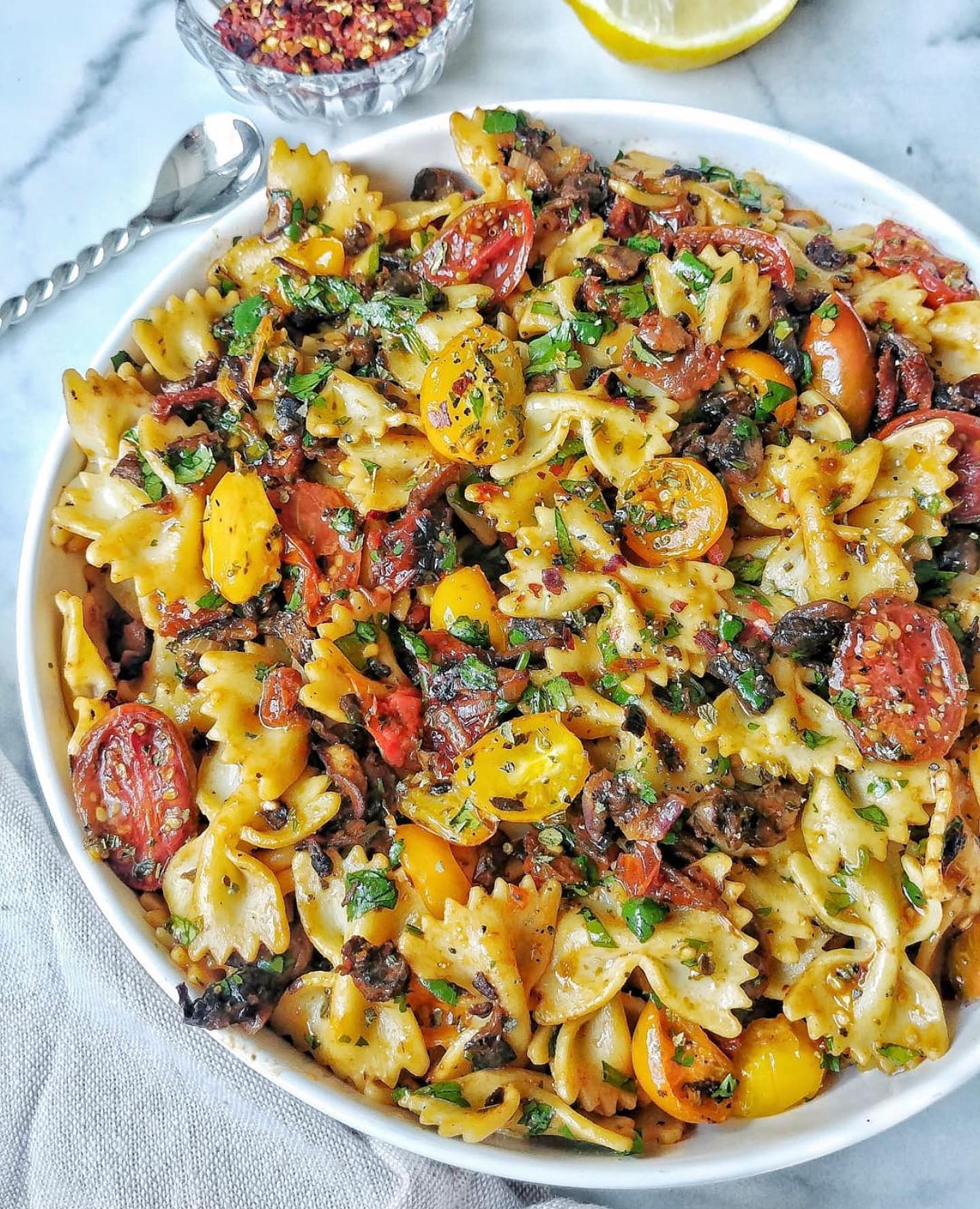 Roasted Tomato Pasta with Mushrooms and Herbs