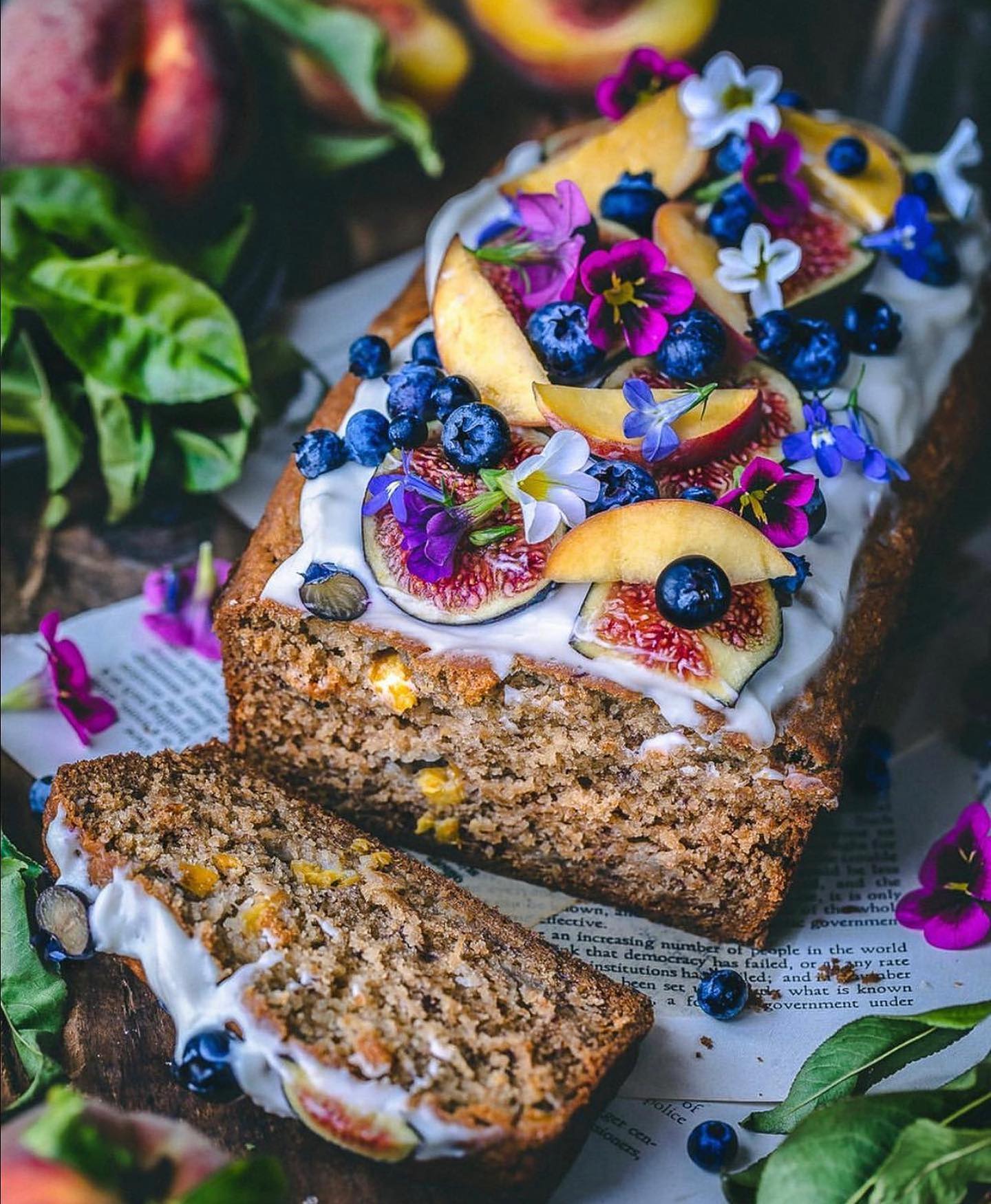 Vegan Banana Bread with Peaches