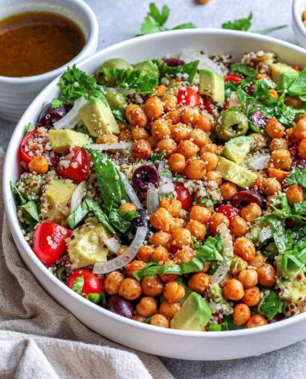 Quinoa Chickpea Salad with Basil and Olives