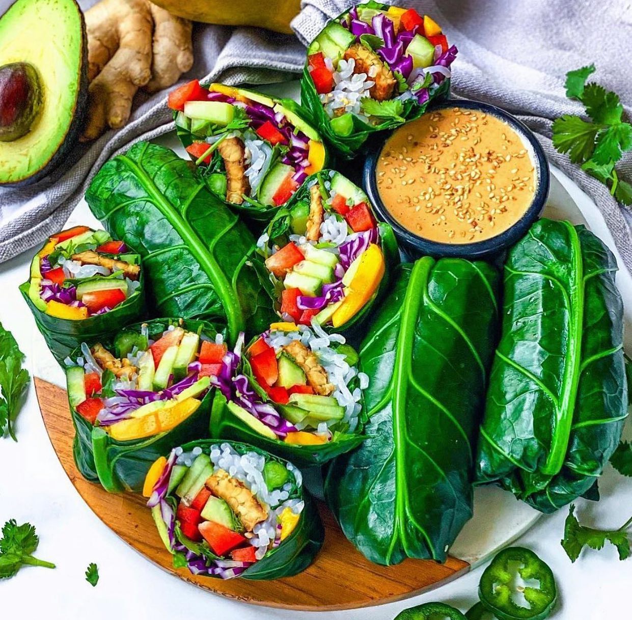 Sesame Ginger Tempeh Rainbow Wraps