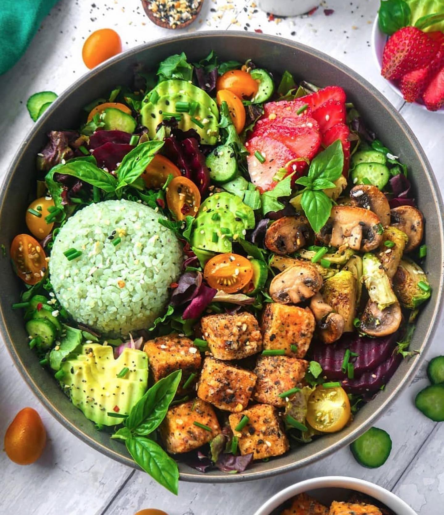 Everything Bagel Harissa Tofu Rice Bowl