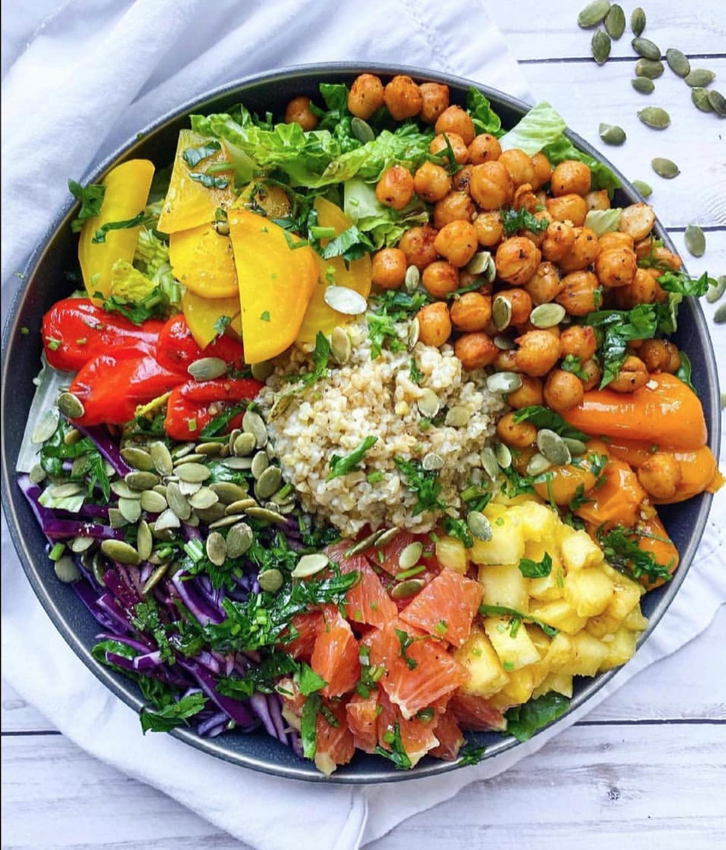 Rainbow Fruit and Vegetable Freekeh Salad