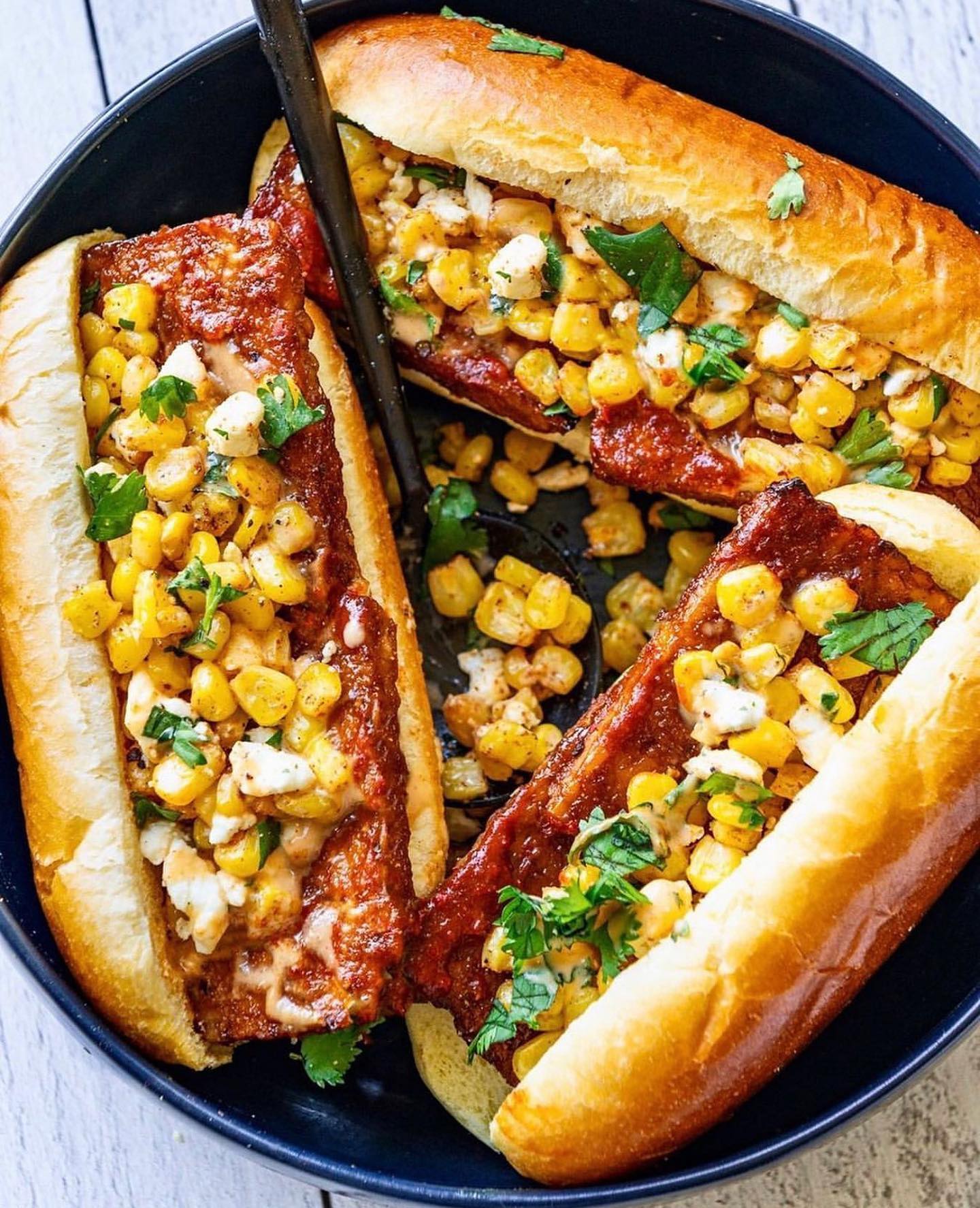 Vegan Rib Sandwich with Street Corn