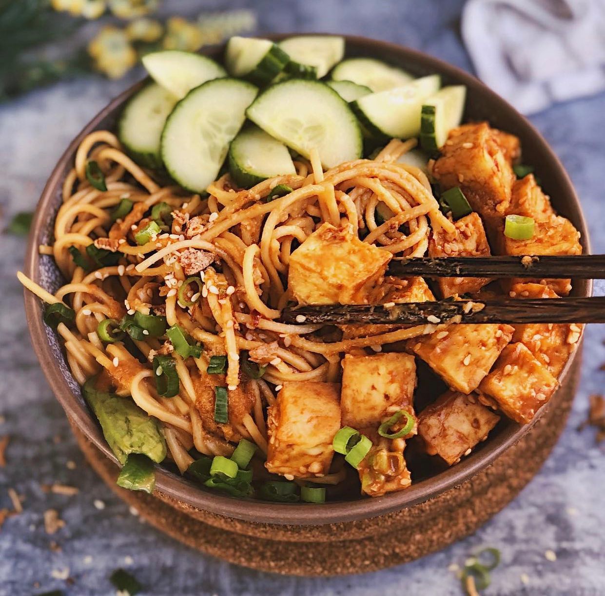 Peanut Tofu Noodle Bowl