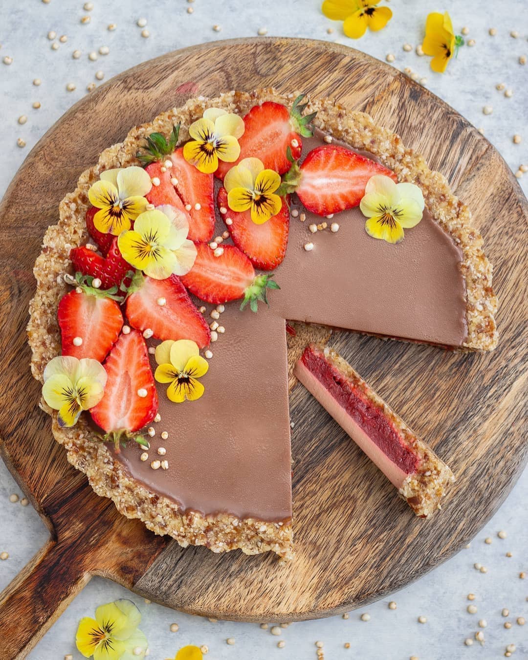 Vegan Chocolate Tart with Strawberry-Rhubarb Gelée
