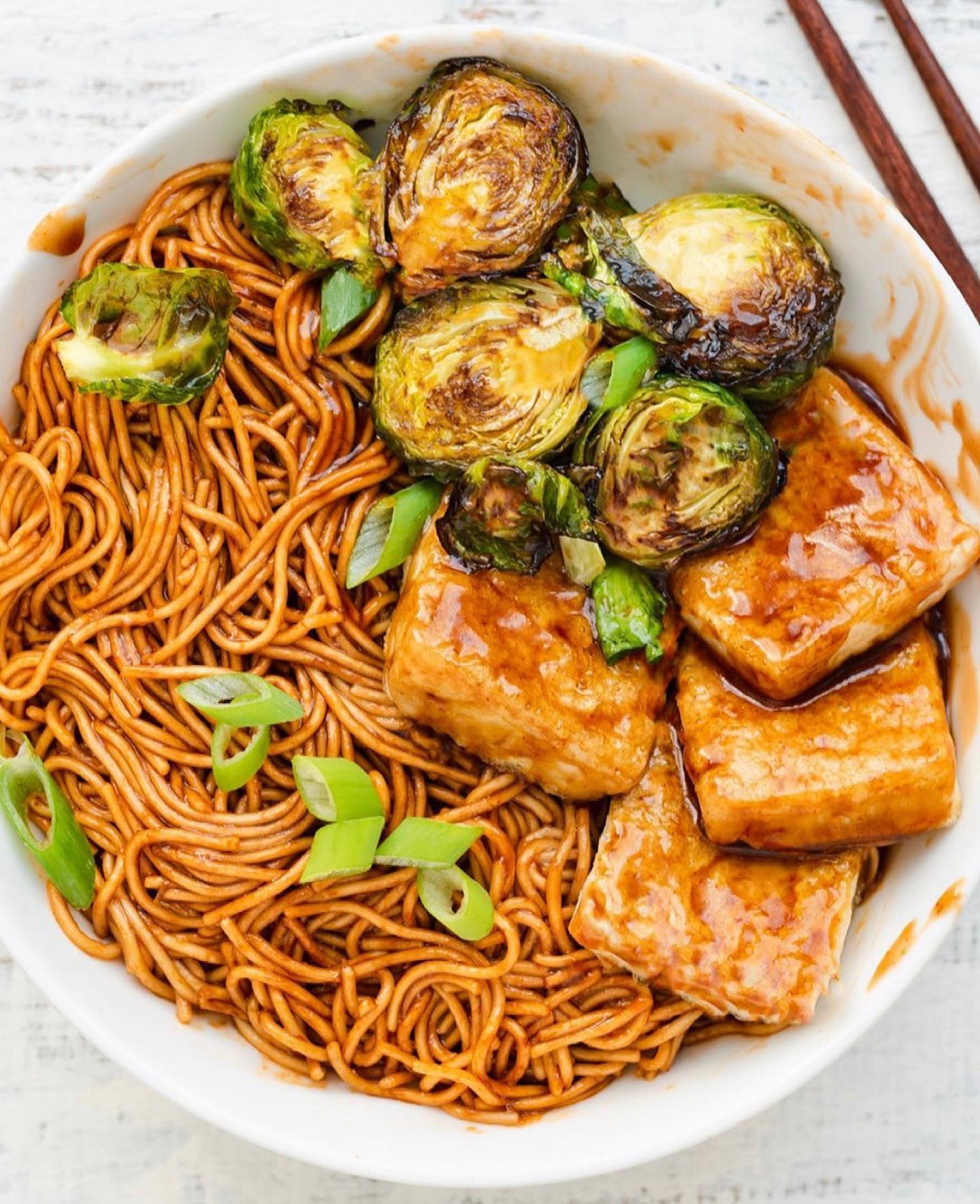 Miso Soy Tofu and Brussels