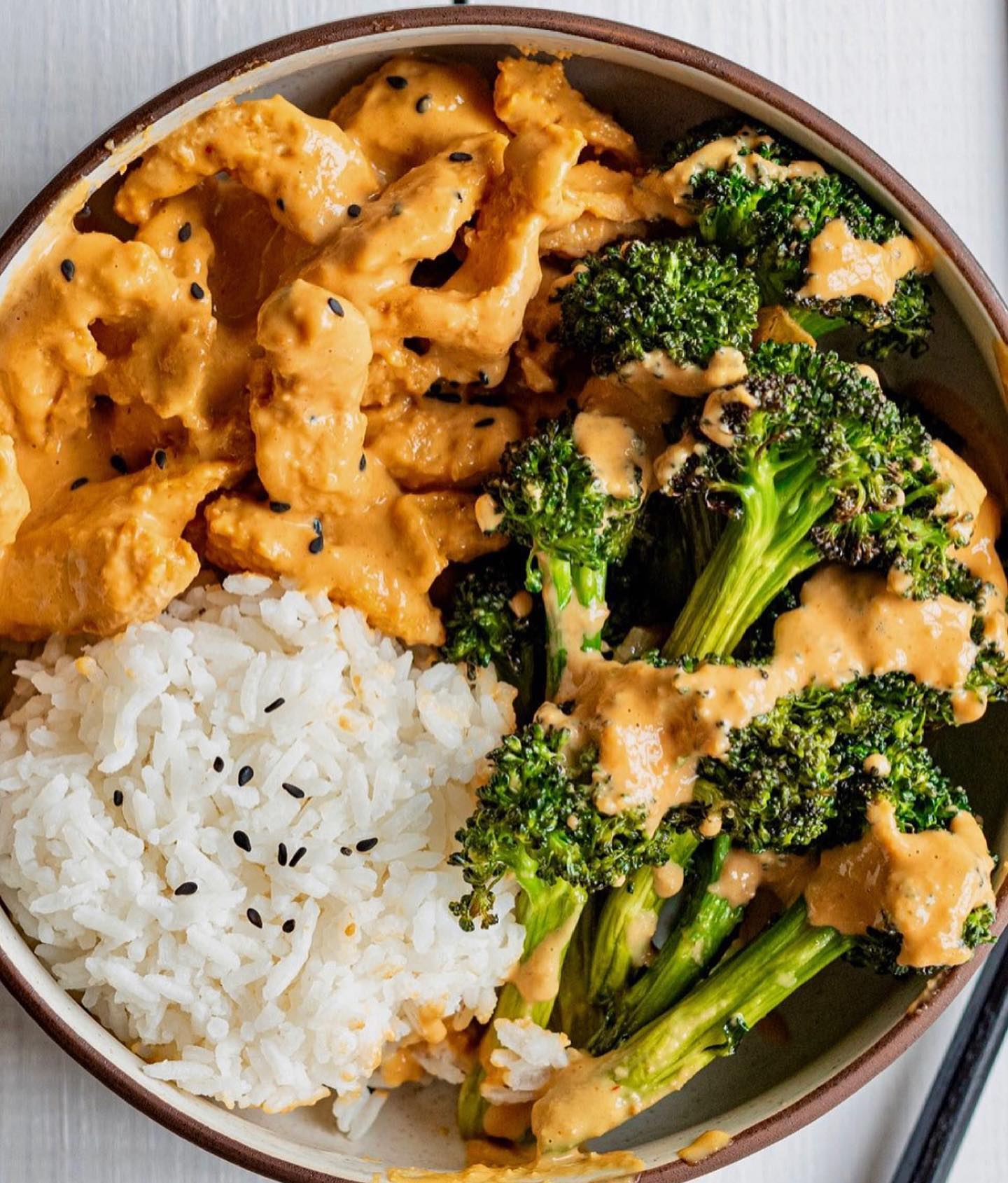 Soy Curls with Creamy Peanut Sauce and Garlicky Broccoli