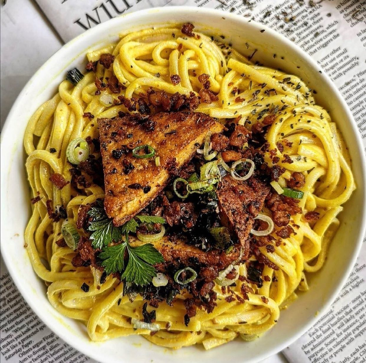 Creamy Vegan Tofu Carbonara