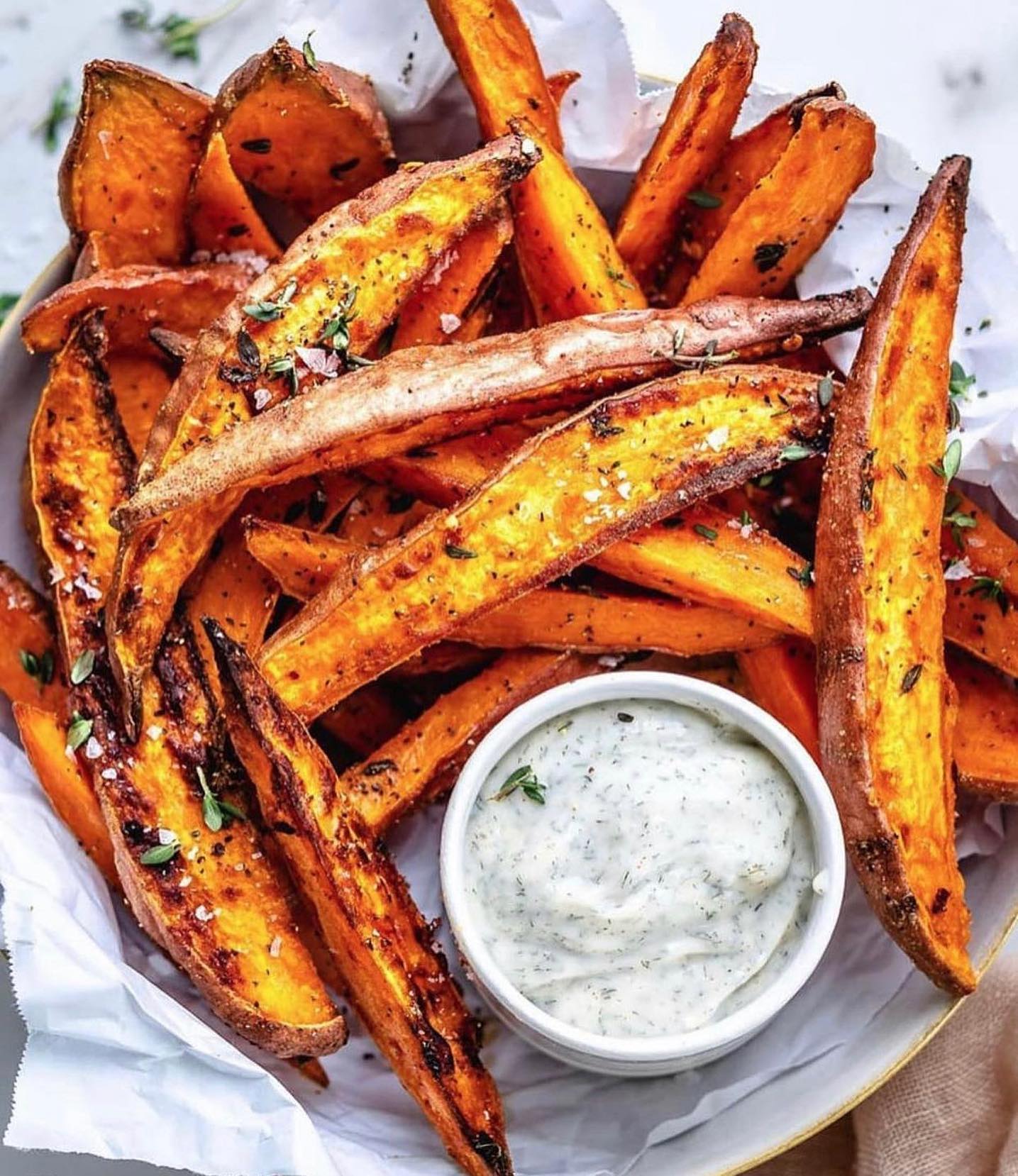 Crispy Baked Sweet Potato Wedges with Vegan Ranch Dip