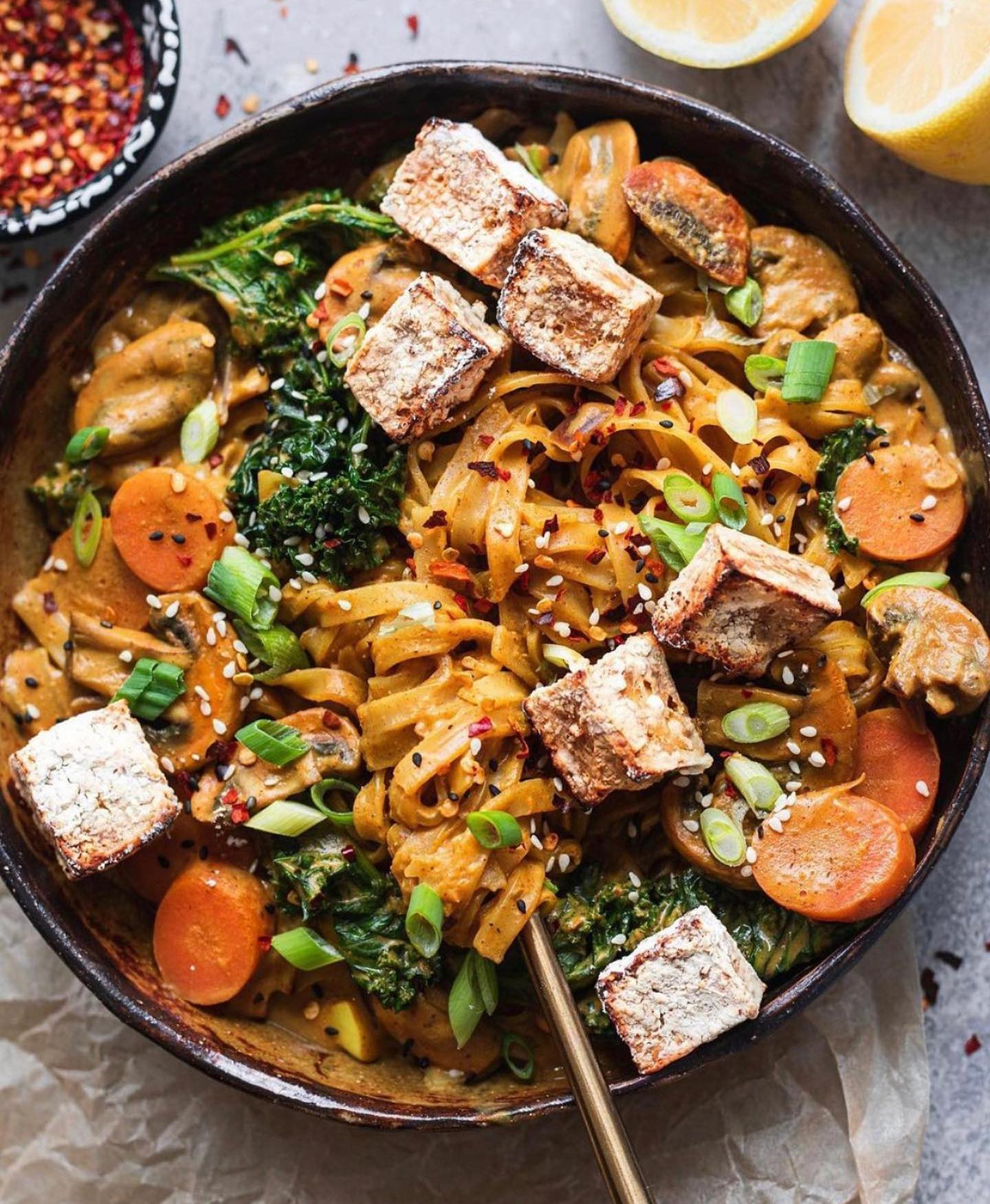 Curry Noodle Soup with Crispy Tofu