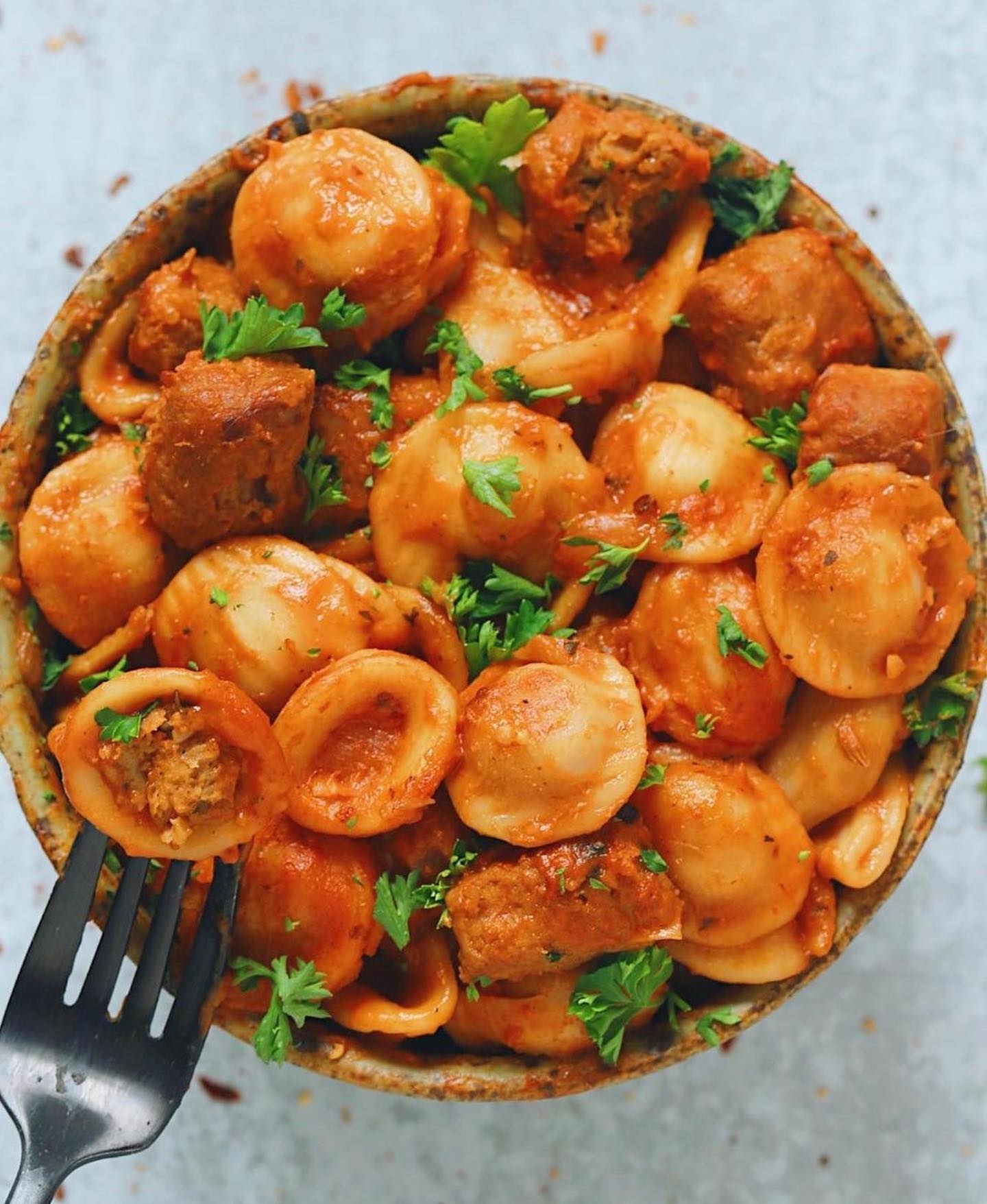 One Pot Creamy Vegan Pasta and Sausage