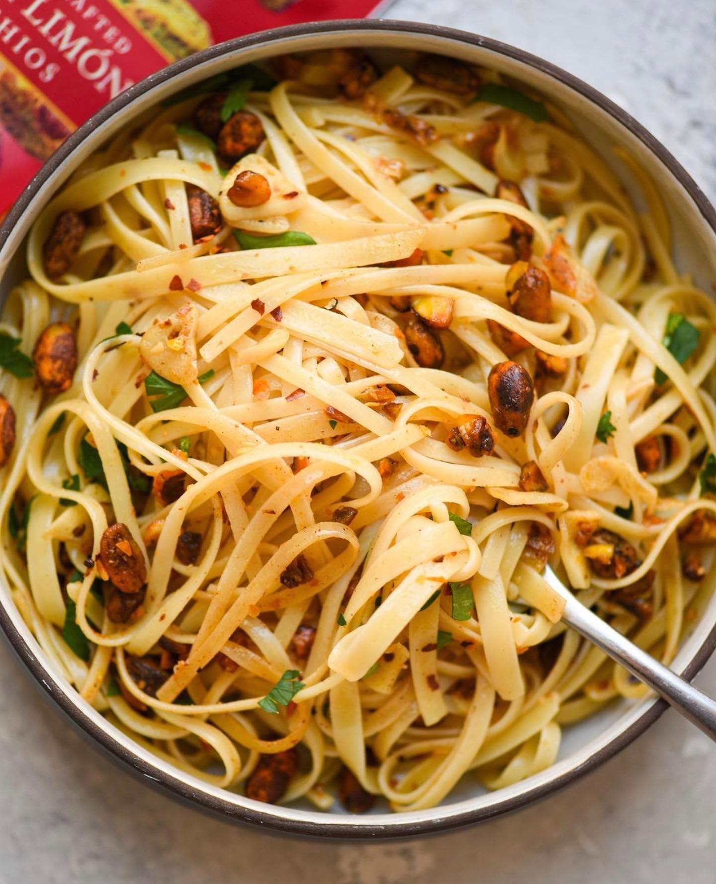 Chili Lemon Pasta with Pistachios