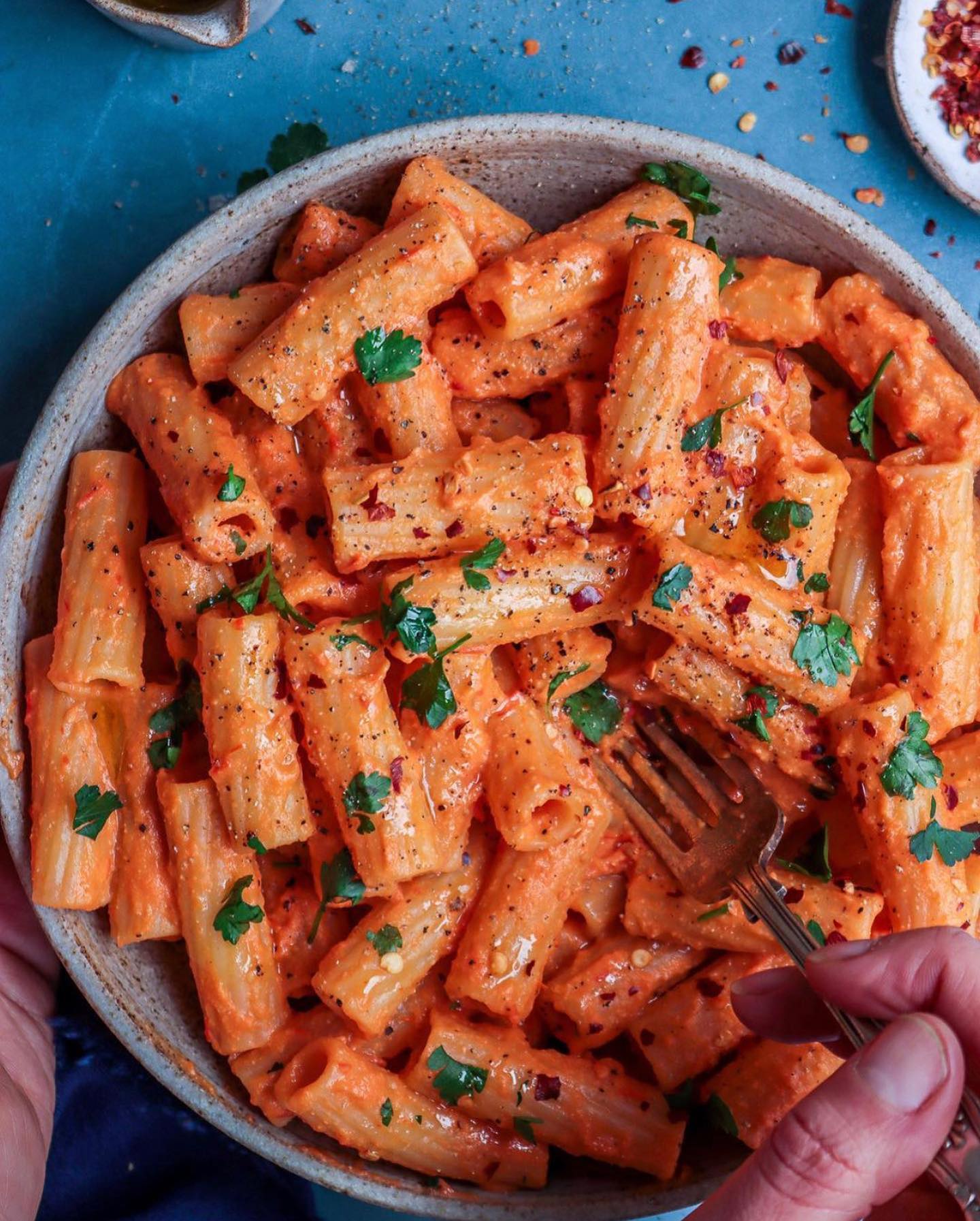 Creamy Tomato and Pepper Rigatoni