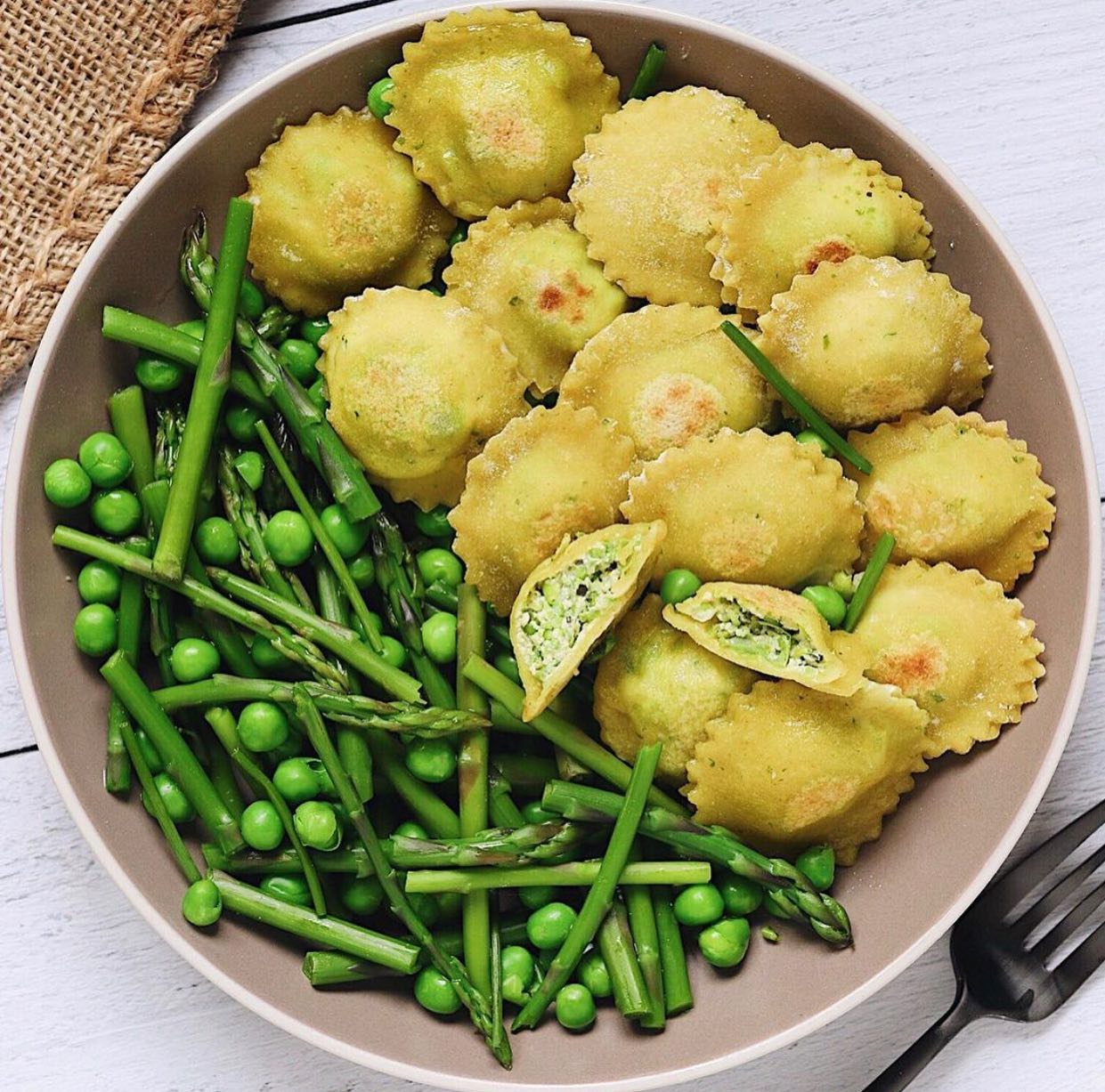 Crispy Ravioli with Pea and Mint Ricotta