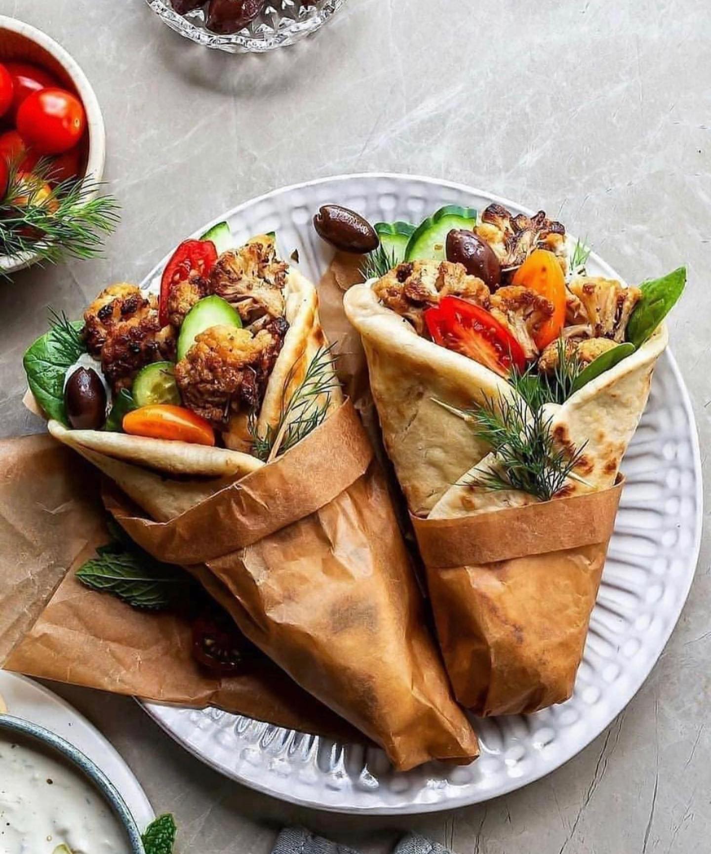 Roasted Cauliflower Gyros with Toppings