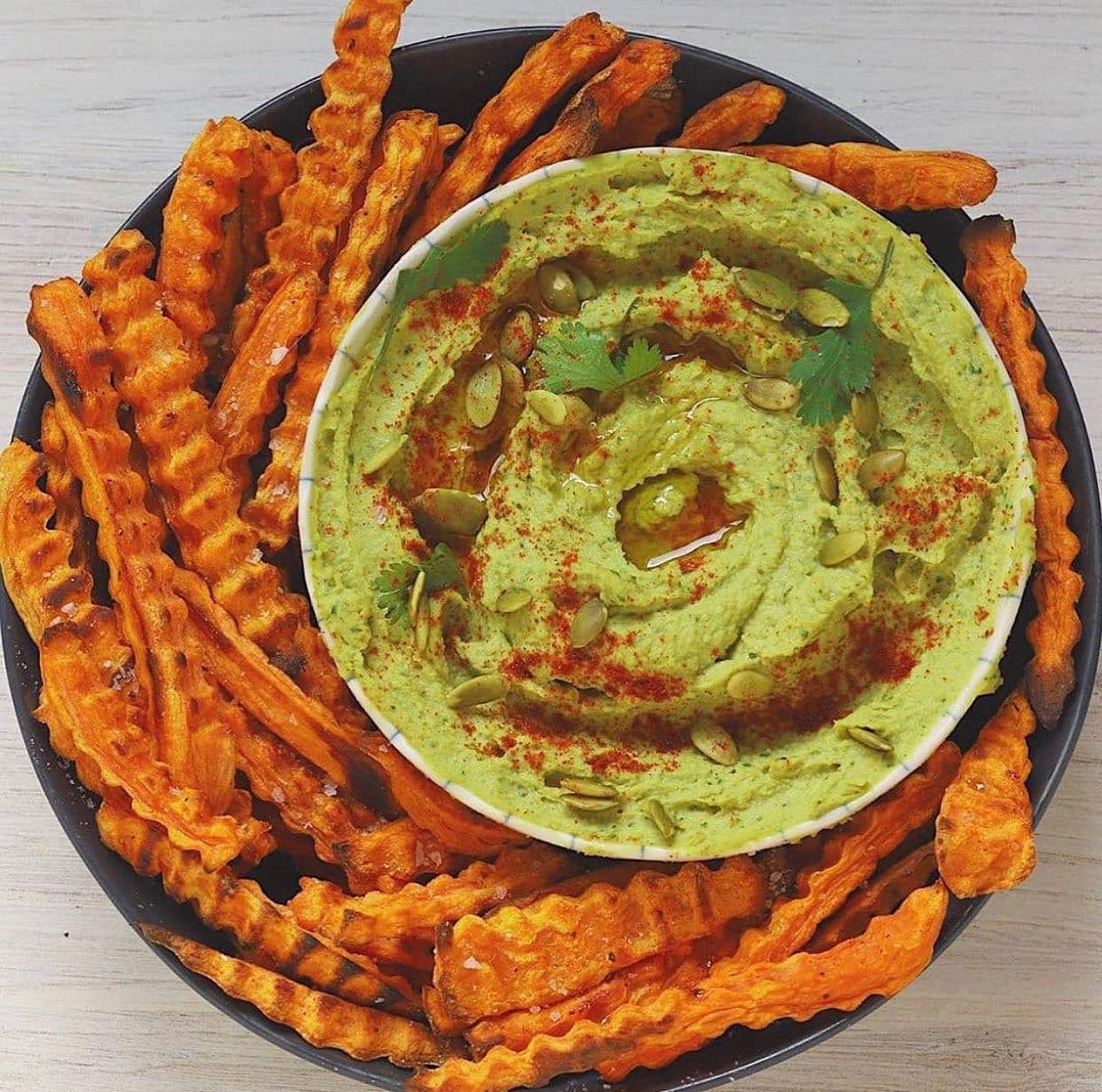 Avocado Hummus and Baked Sweet Potato Fries
