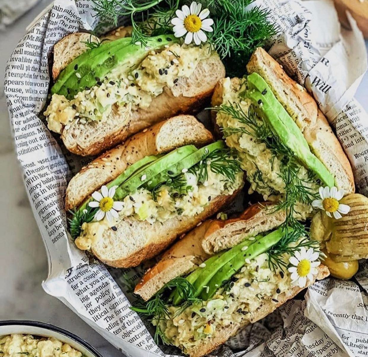 No Egg Salad with Everything Bagel Sandwich
