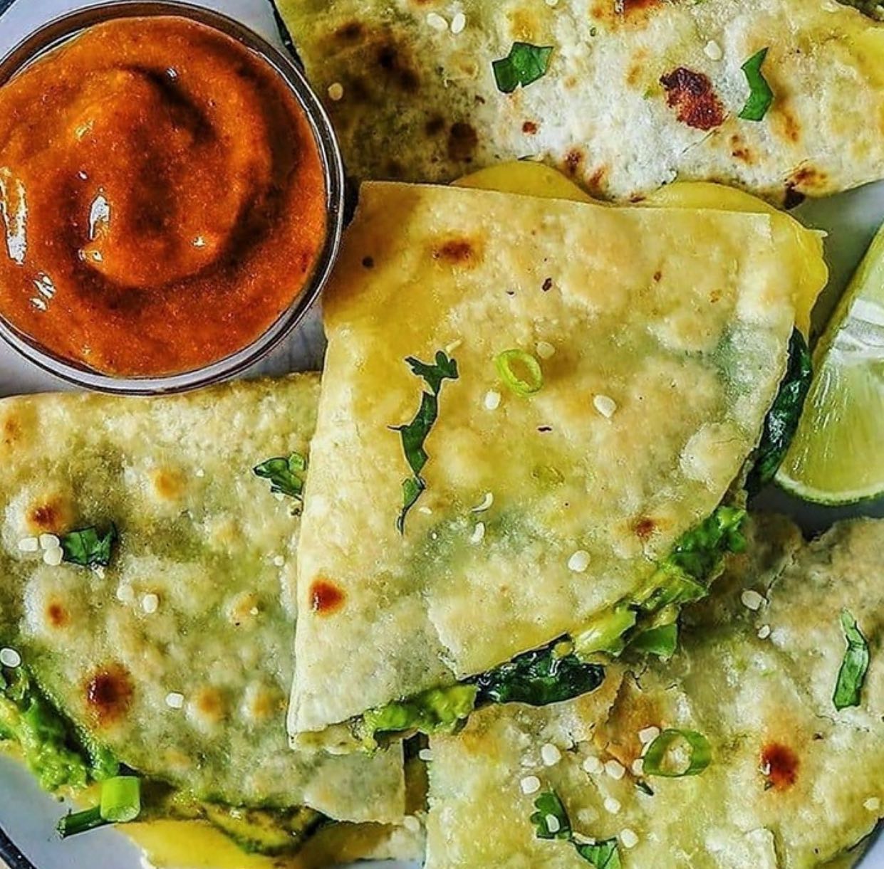 Avocado Spinach Black Bean Quesadillas