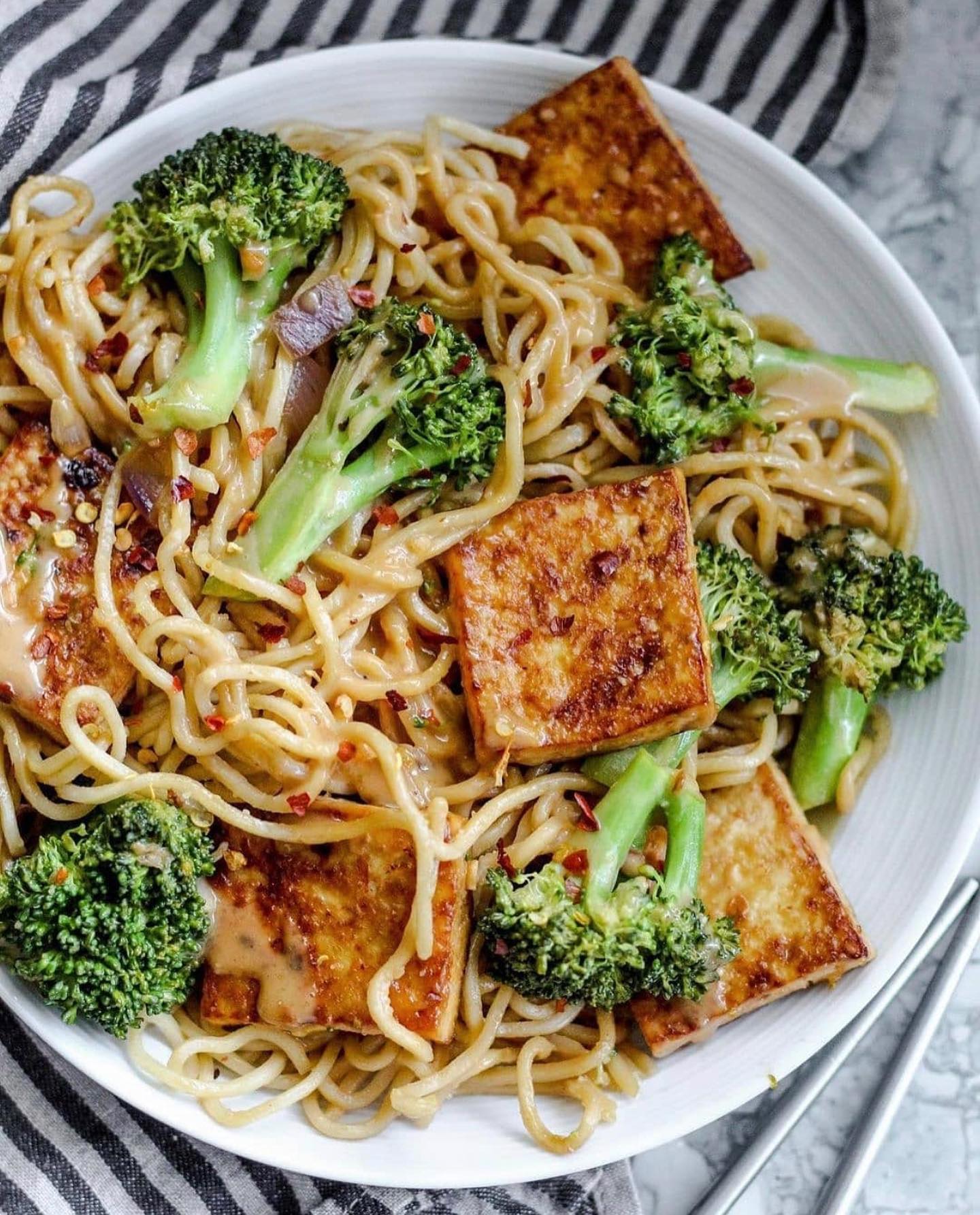 Noodles with Peanut Sauce and Baked Tofu
