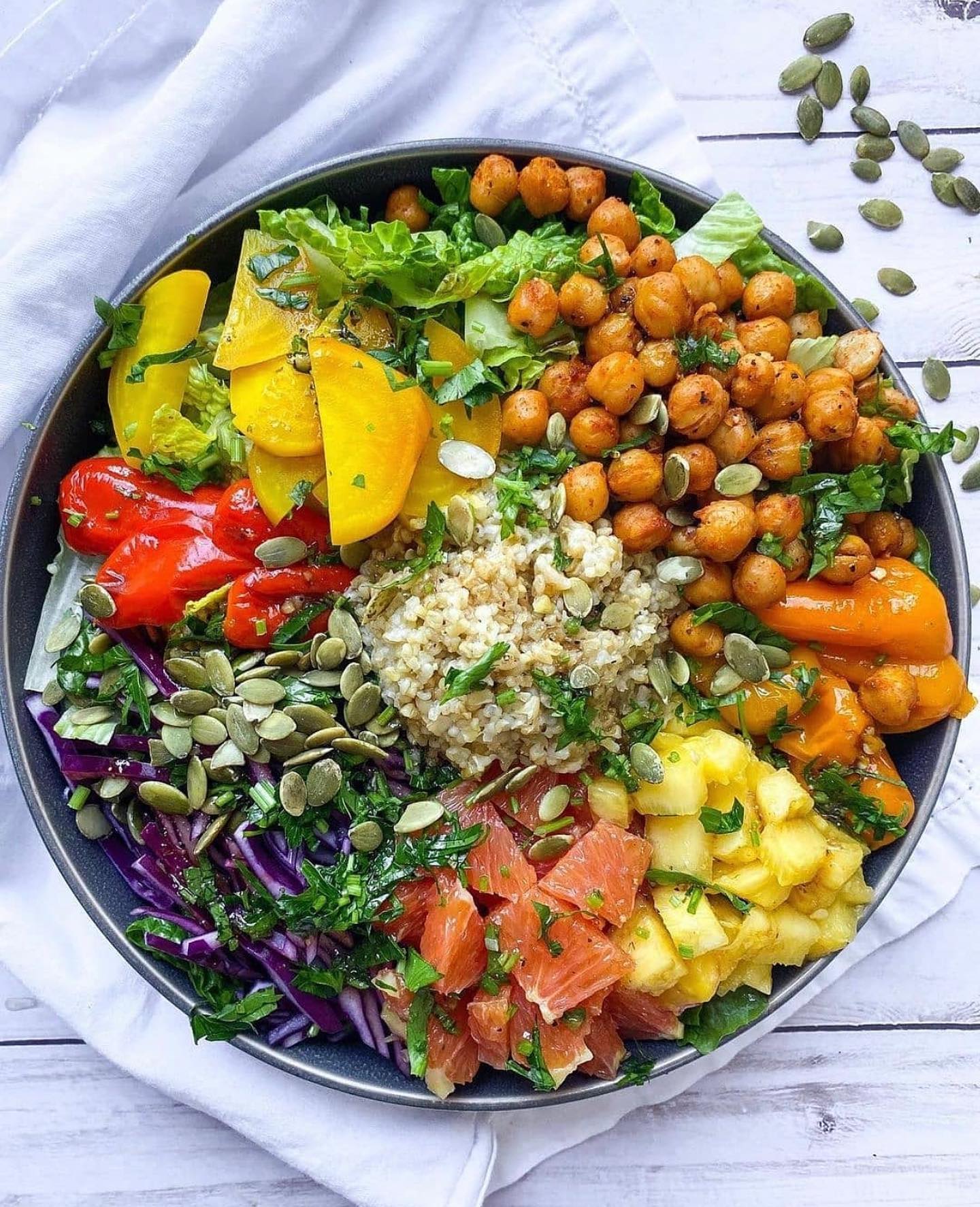 Rainbow Fruit and Vegetable Freekeh Salad