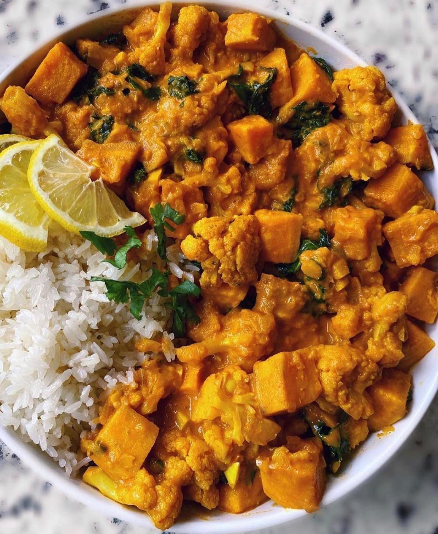 Sweet Potato Kale Cauliflower Curry