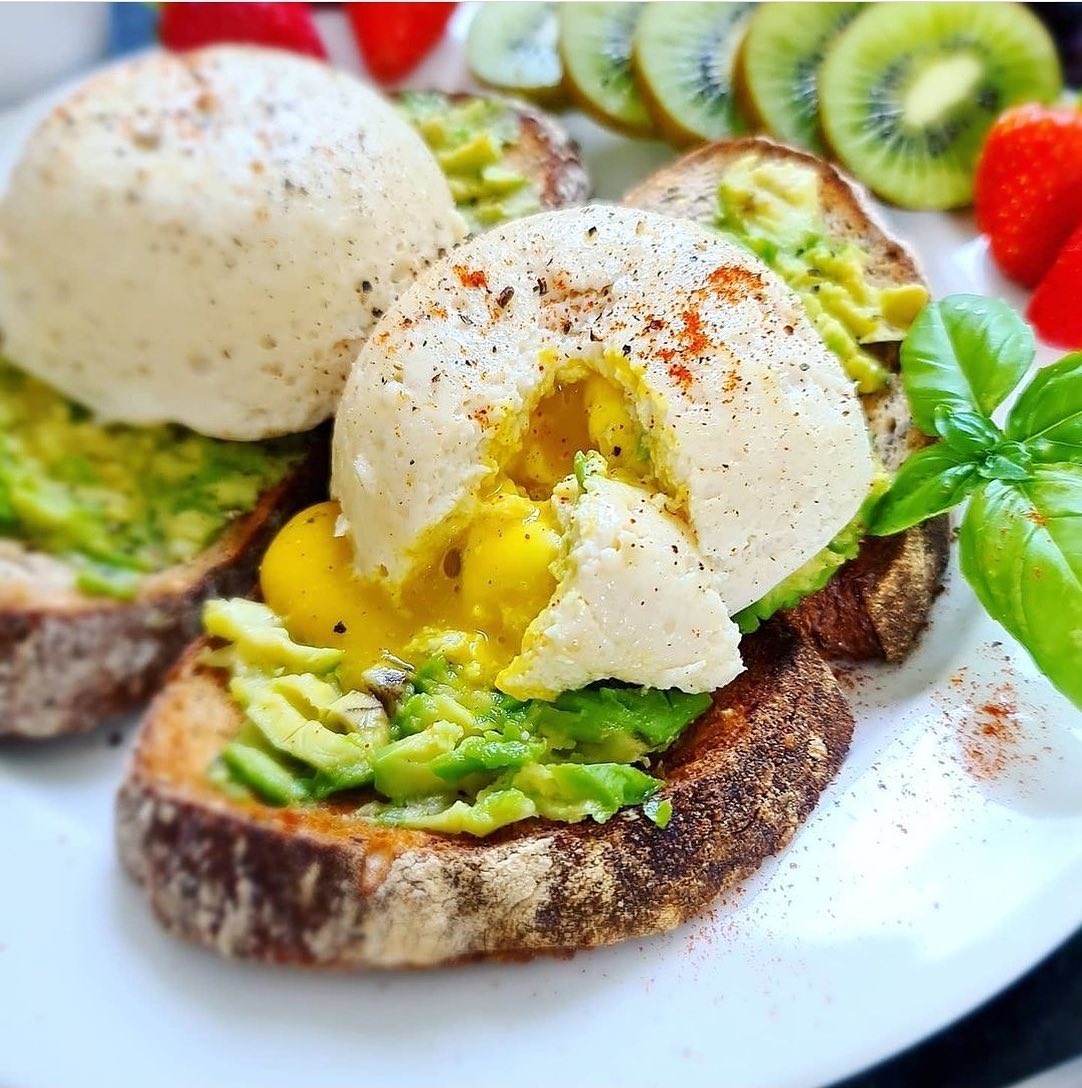 Vegan Poached Eggs on Sourdough Toast with Avocado