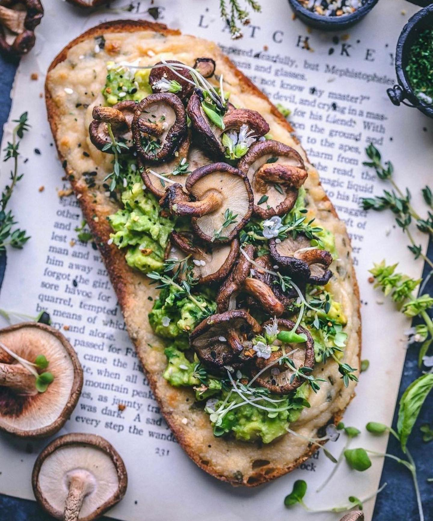 Avocado Toast with Mushrooms and Vegan Cheese