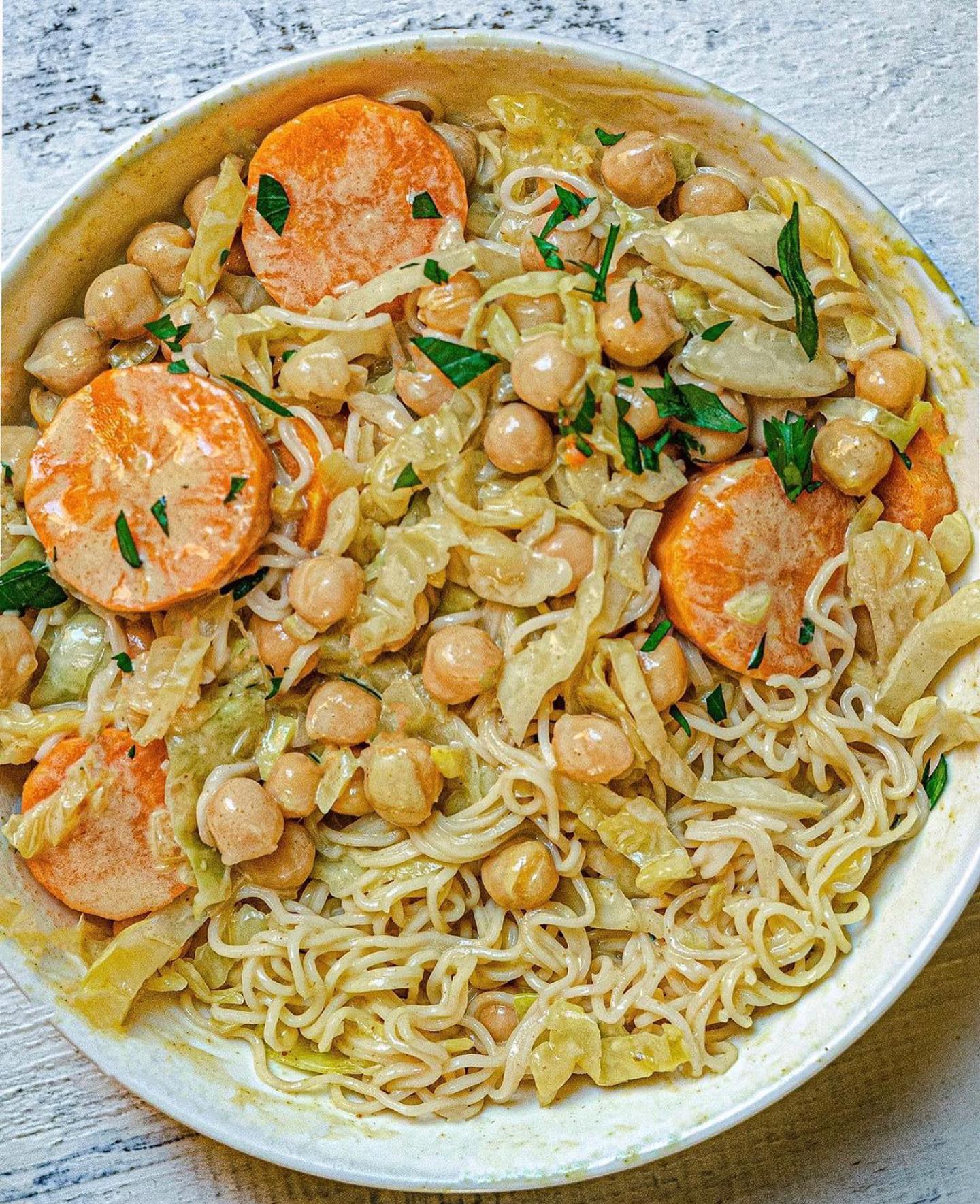 Cabbage Chickpea Curry with Ramen
