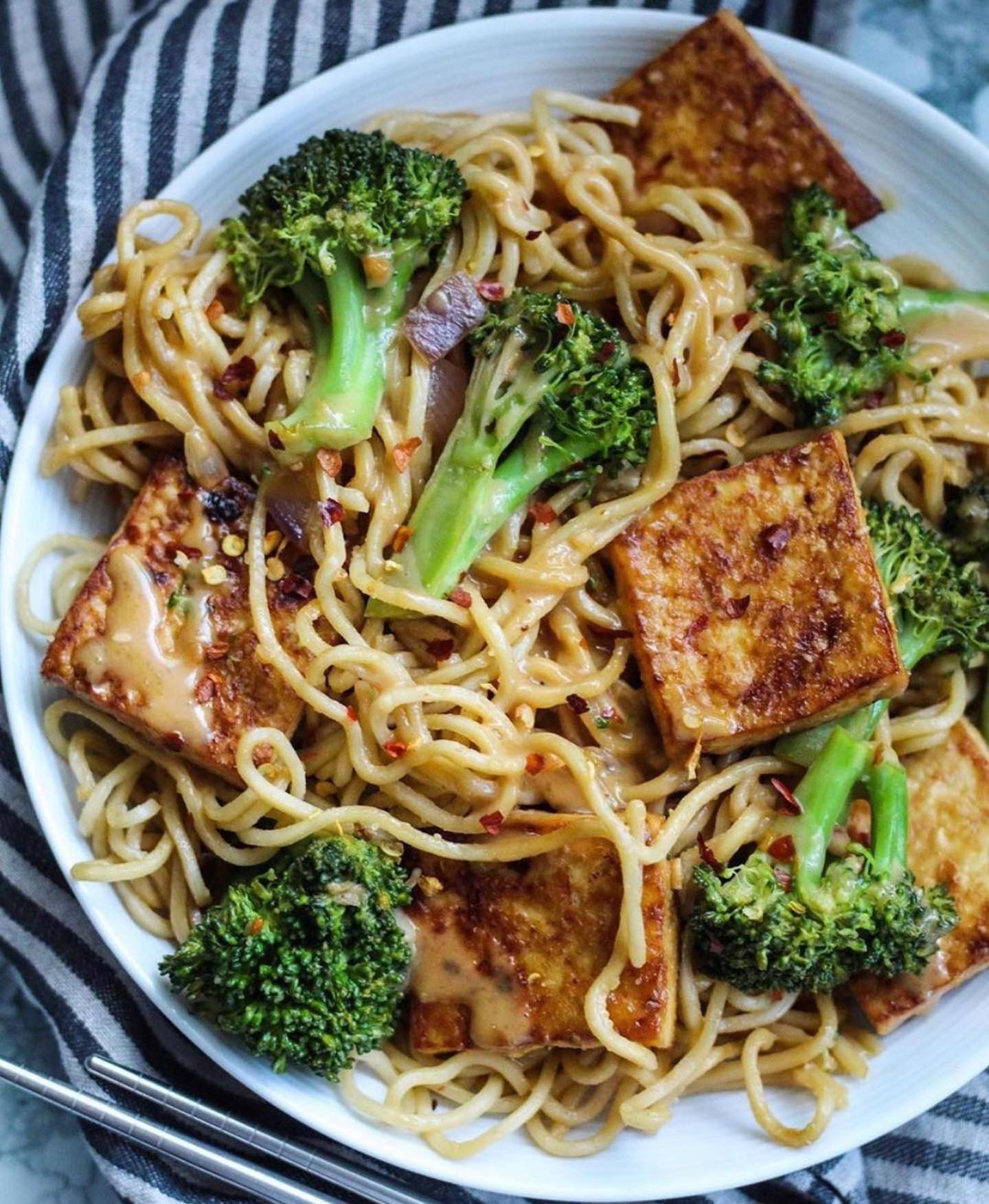 Peanut Noodle Bowl with Baked Tofu