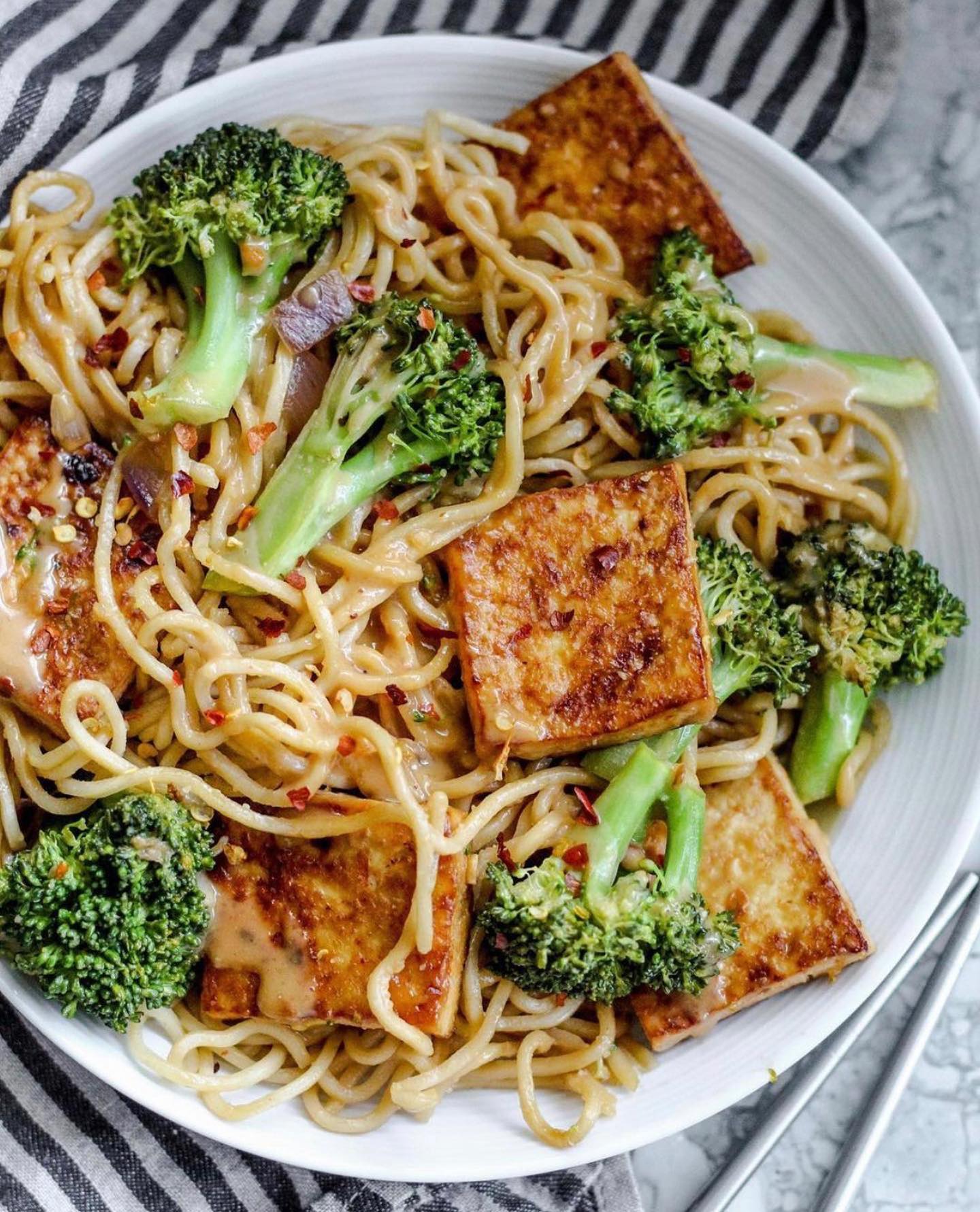 Baked Garlic Chili Tofu Noodle Bowl