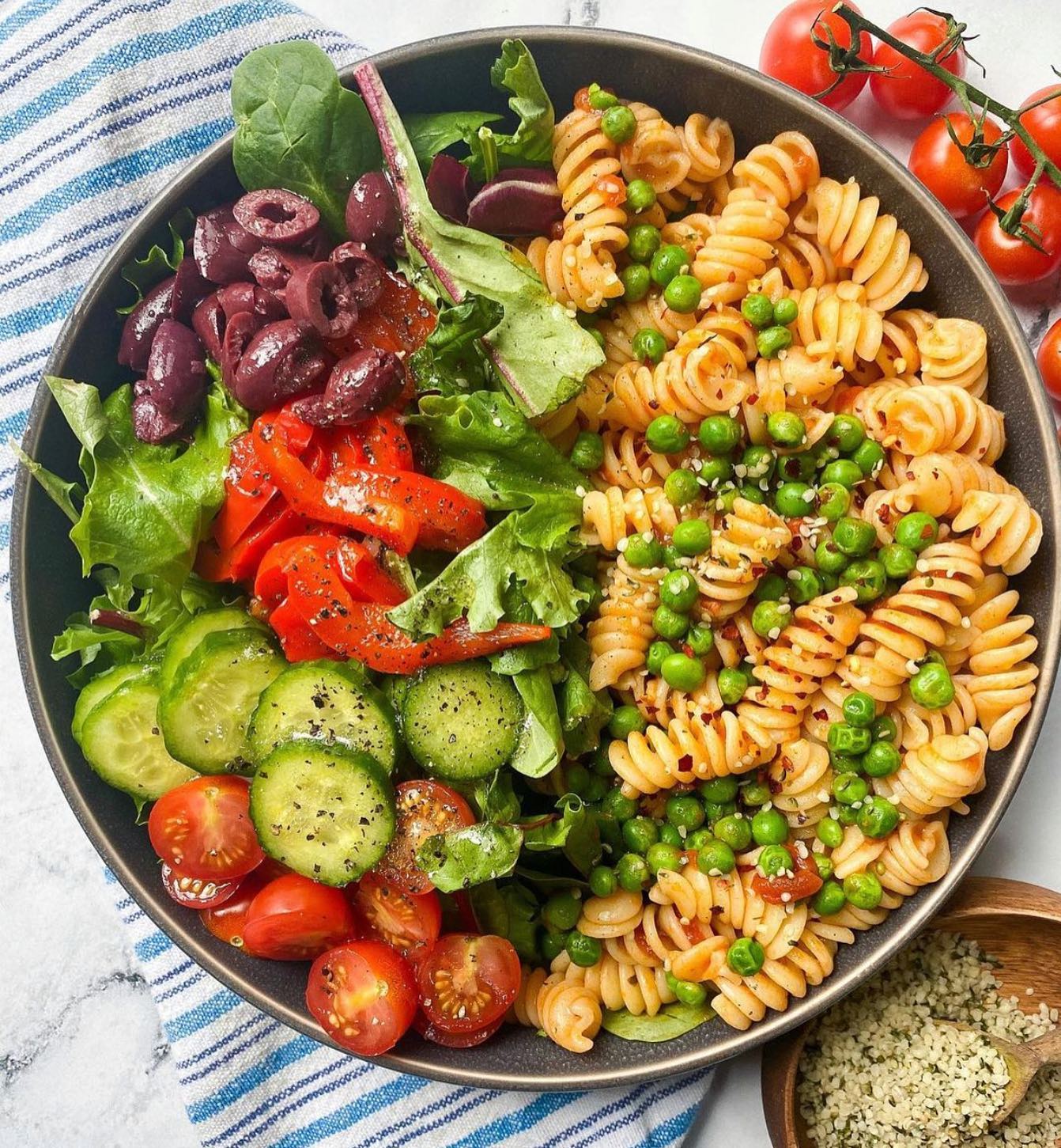 Easy Pasta and Salad Comfort Bowl