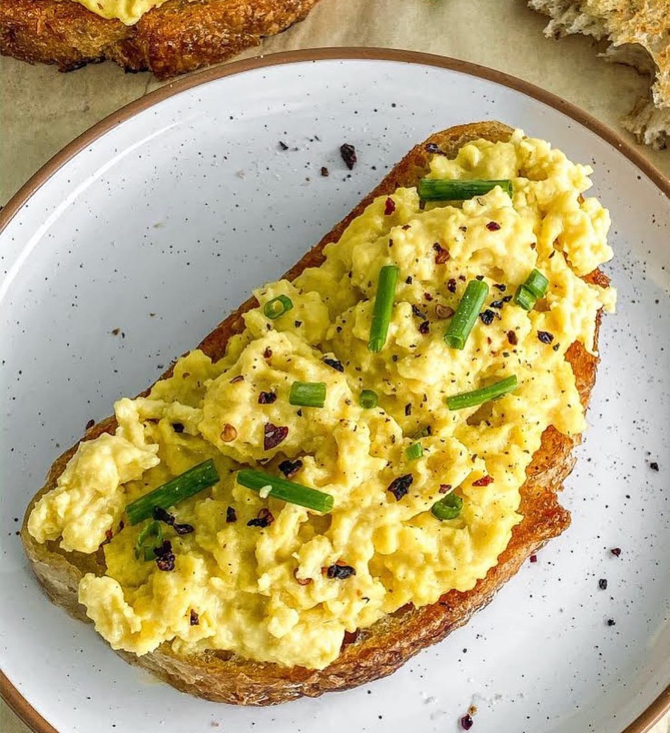 Vegan Cheesy Truffle Eggs on Sourdough