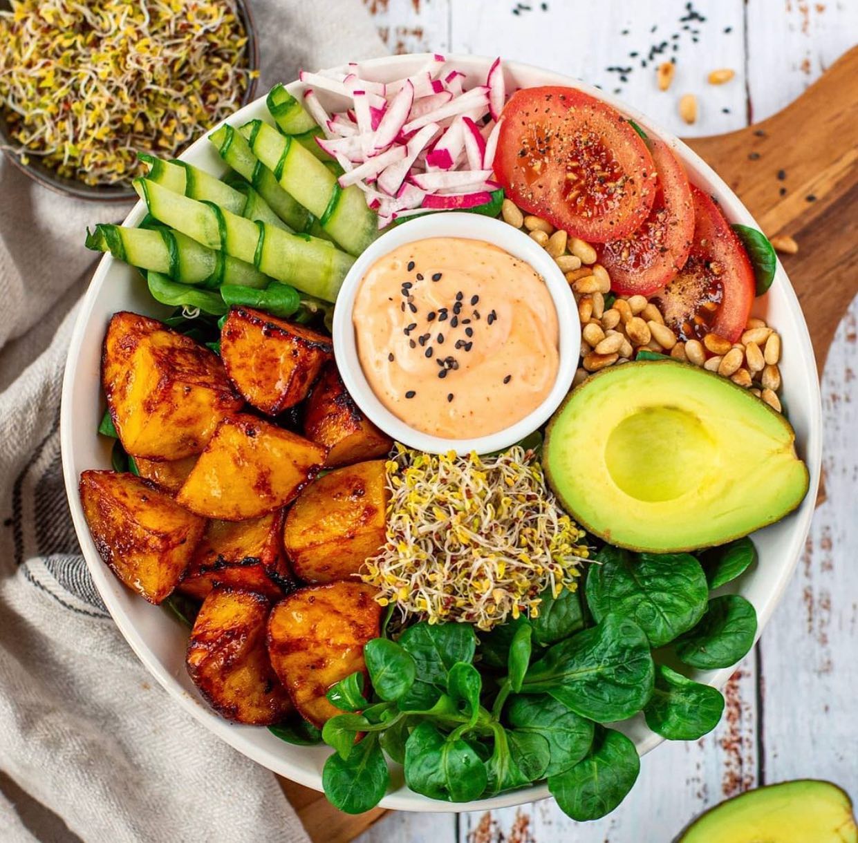 Vegan Bowl with Chili Cheese Potatoes