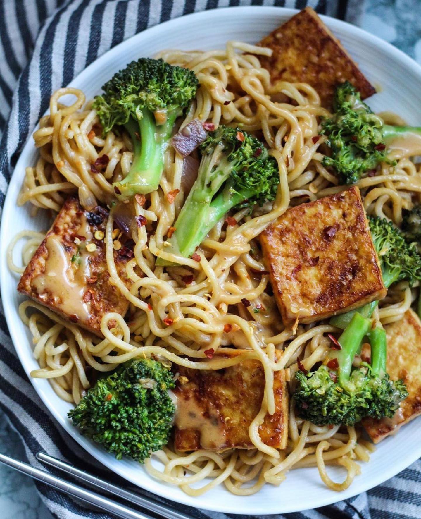 Peanut Noodle Bowl with Baked Tofu