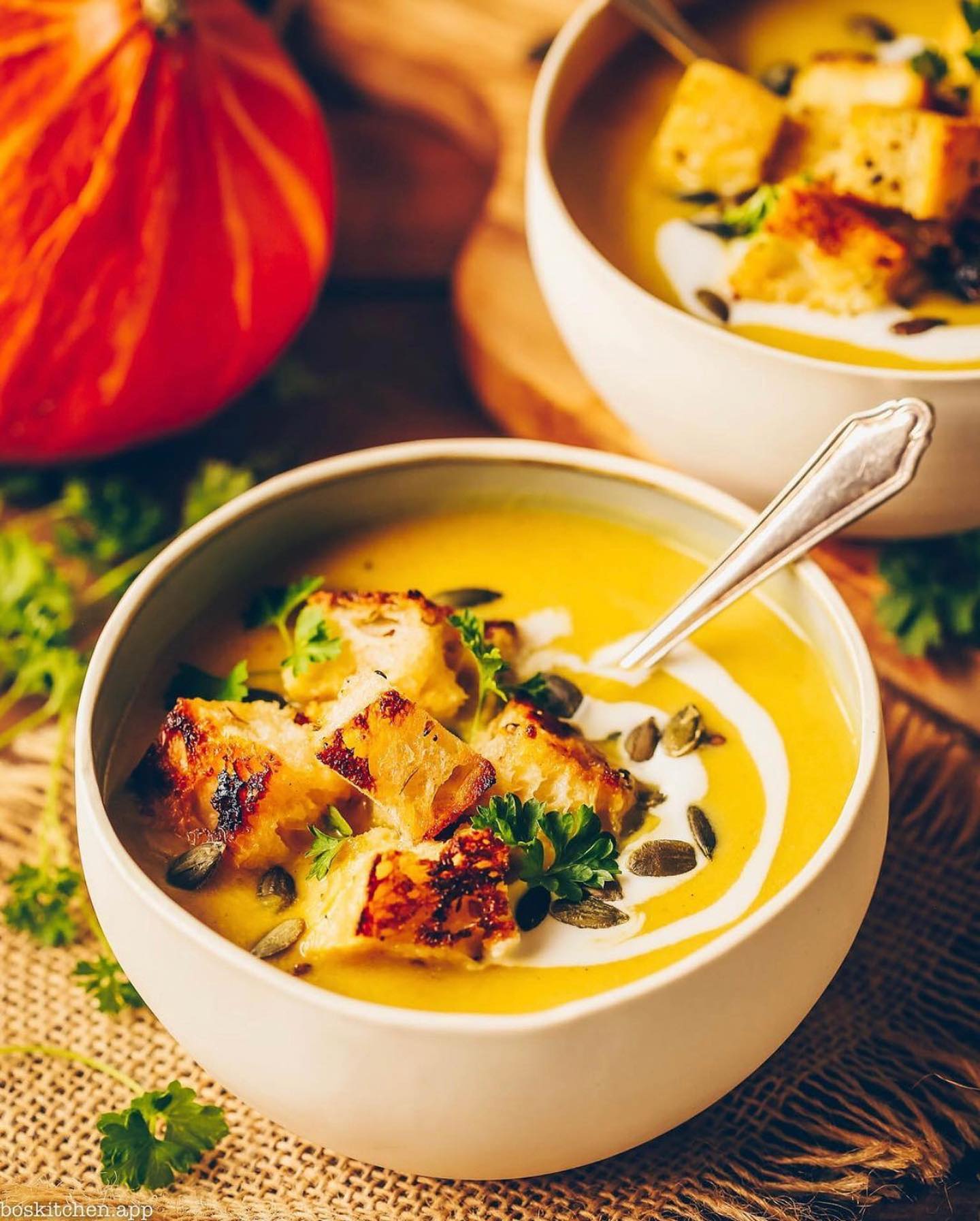 Hearty Pumpkin Soup with Crispy Croutons