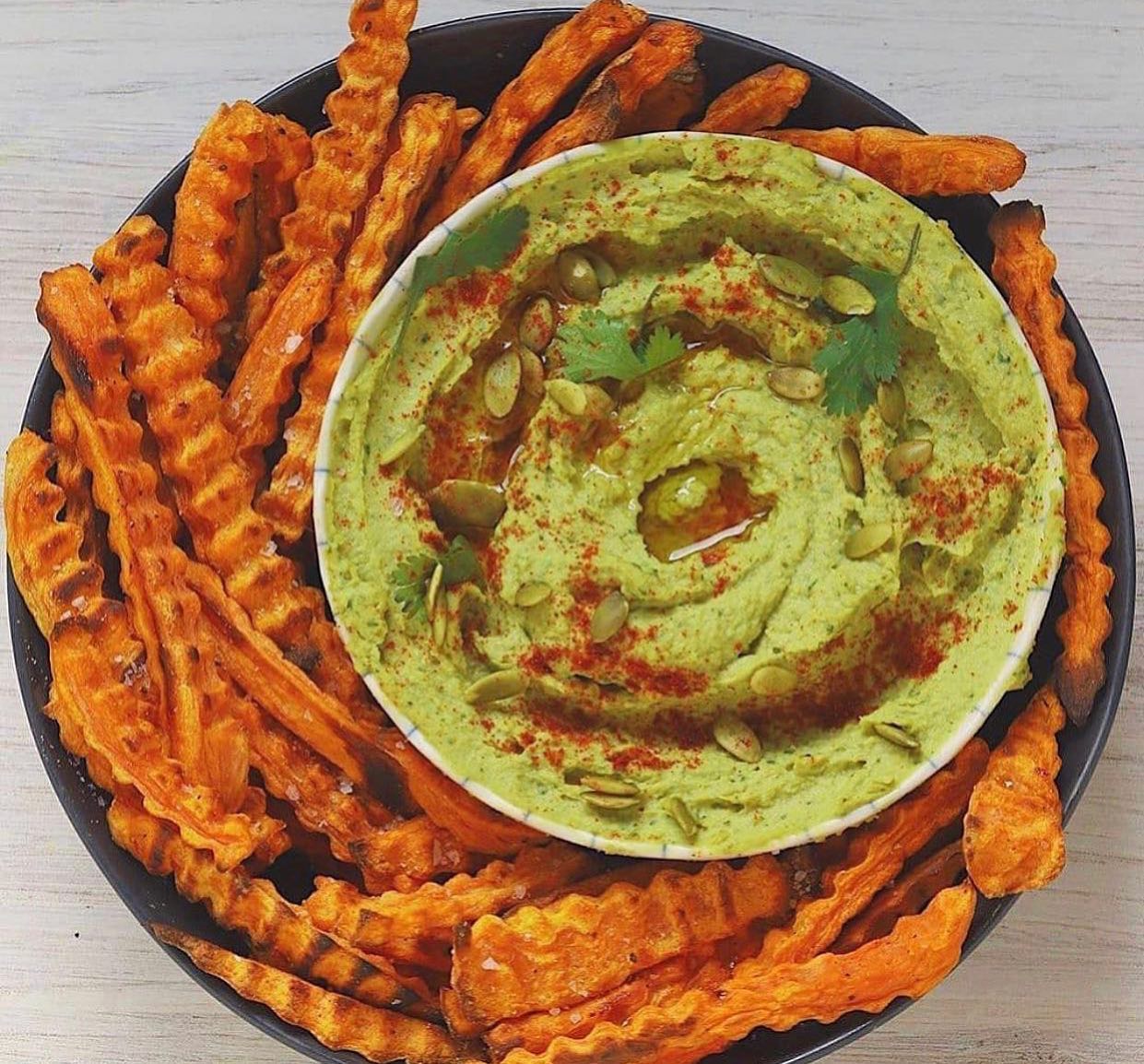 Avocado Hummus and Baked Sweet Potato Fries