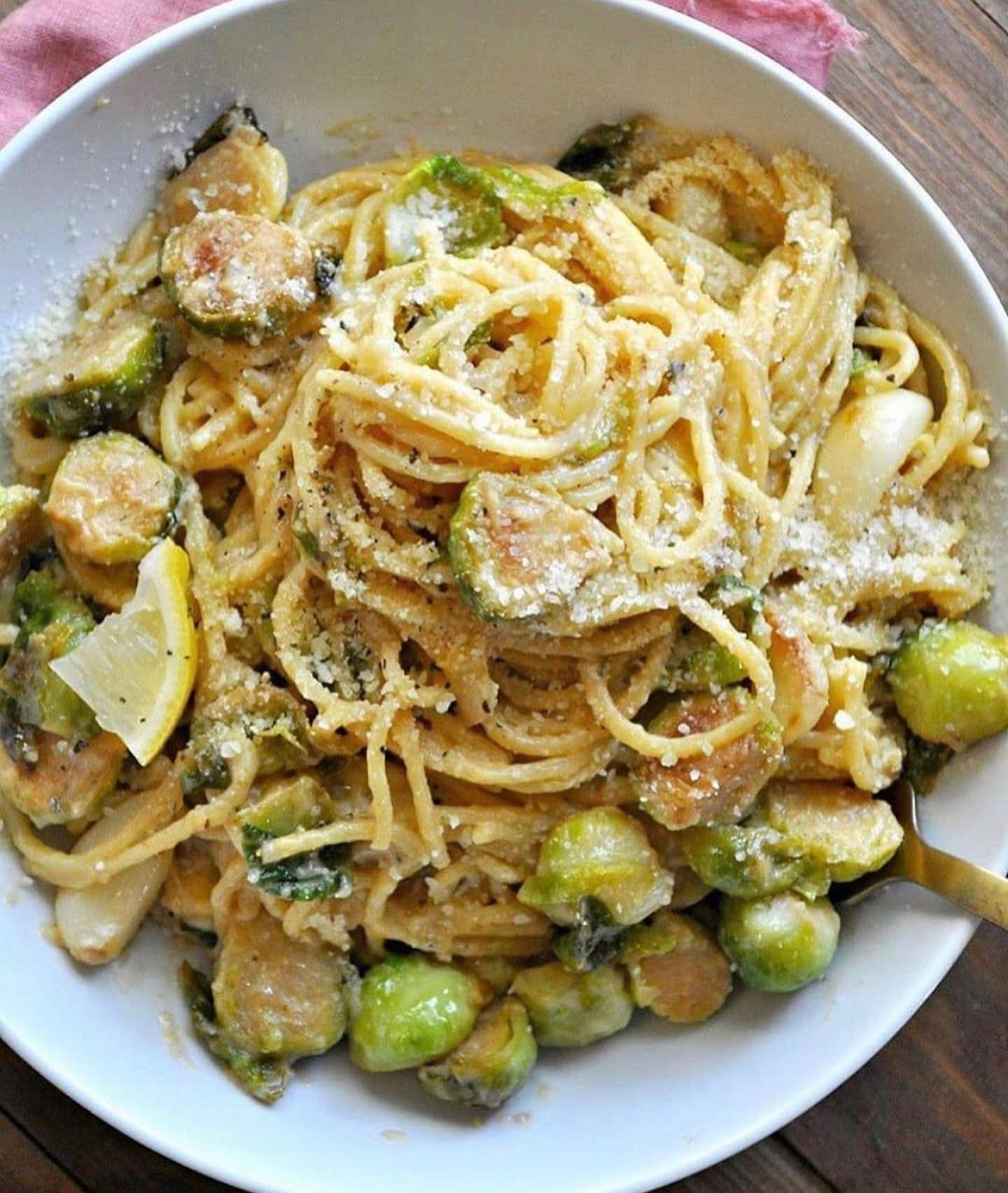 Vegan One Pot Creamy Garlic Brussels Sprouts Pasta