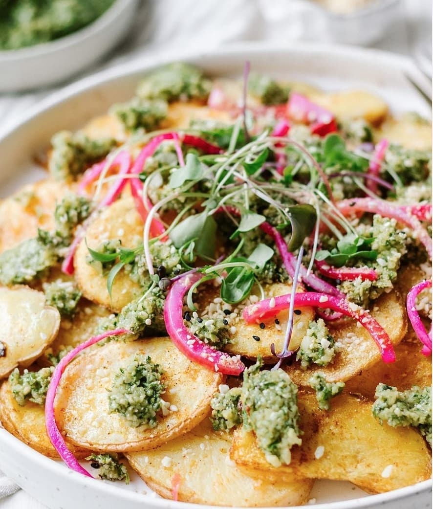 Baked Crispy Potatoes with Pesto